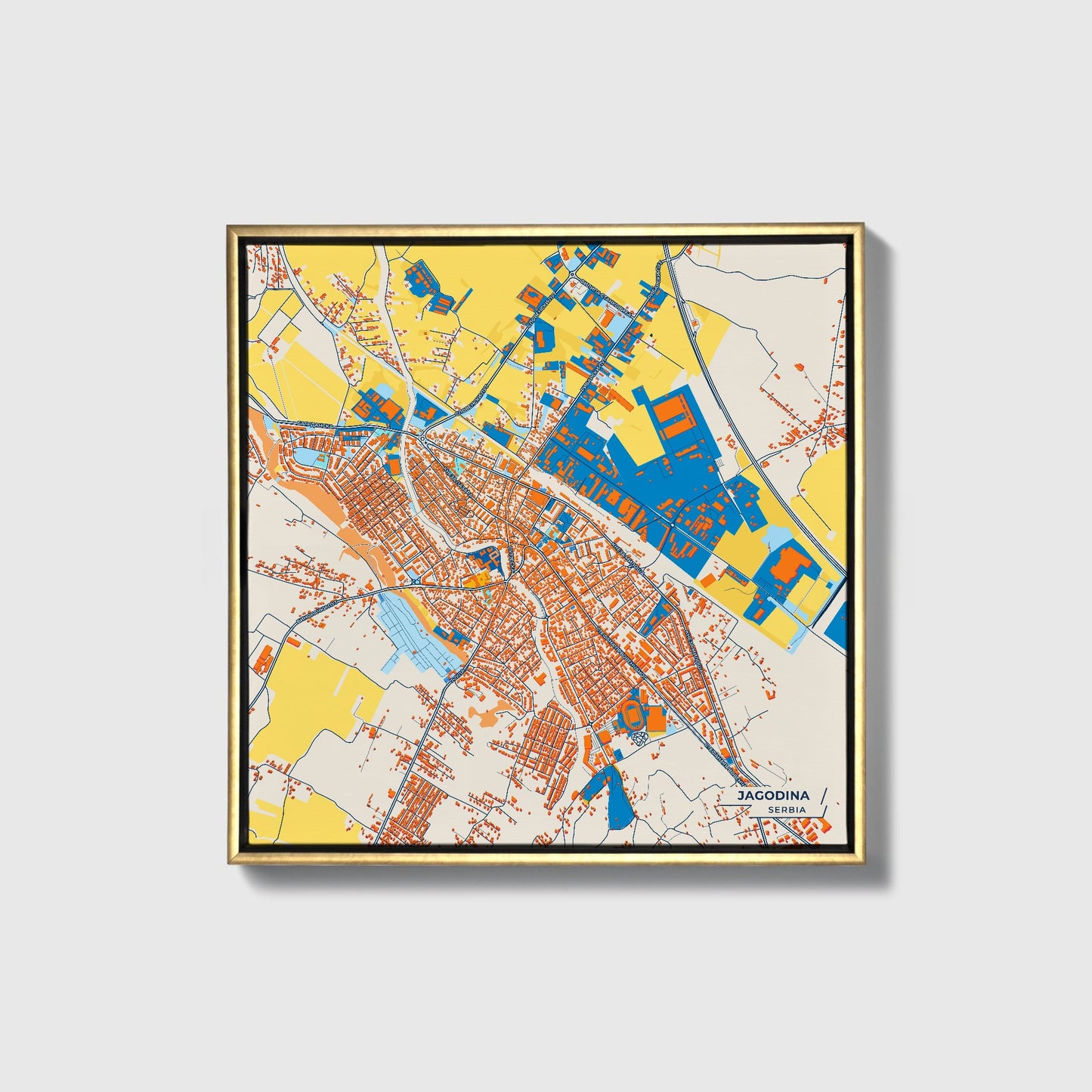 Јагодина Serbia Colorful City Map Canvas Print • Gold Framed