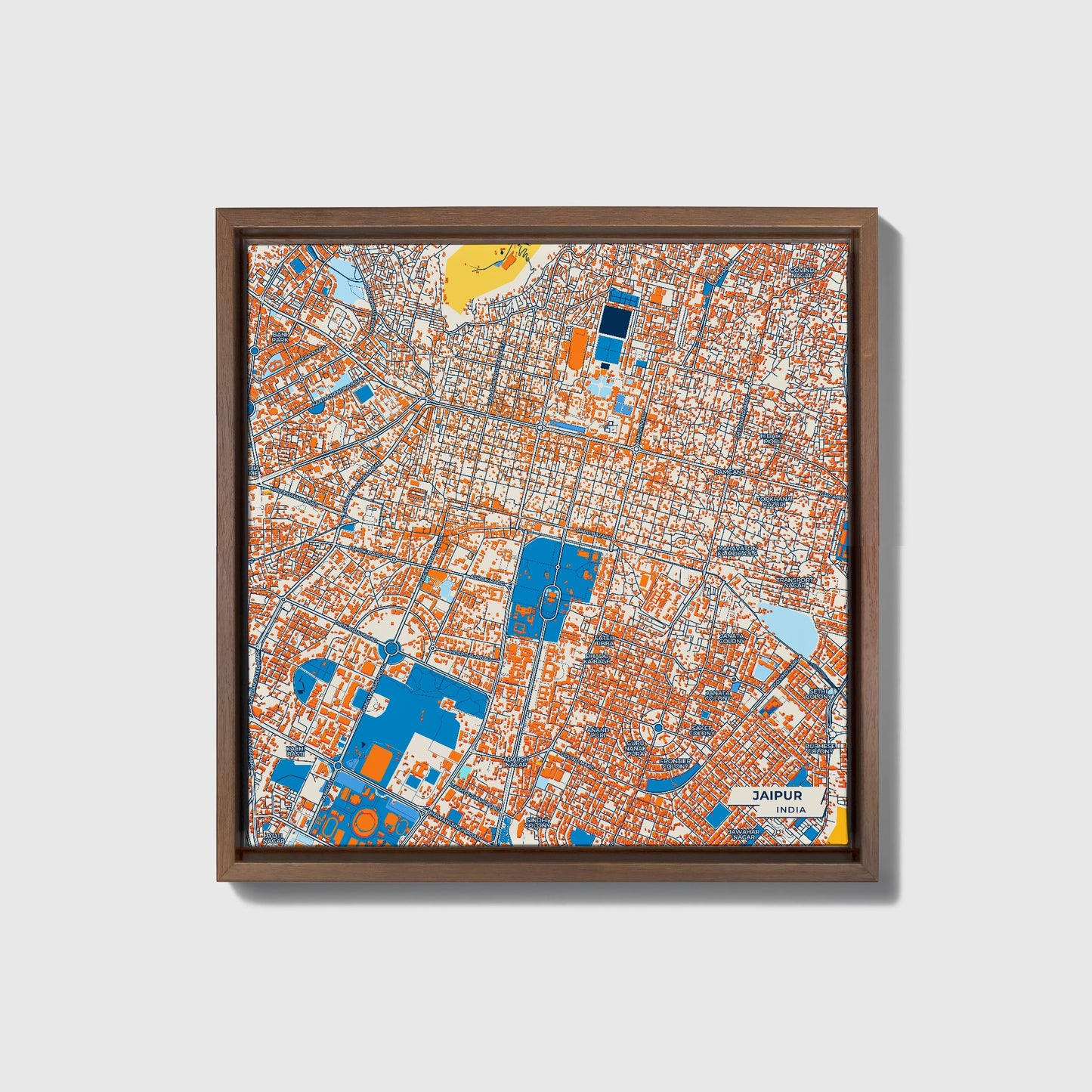 Jaipur India Colorful City Map Canvas Print • Dark Wooden Framed