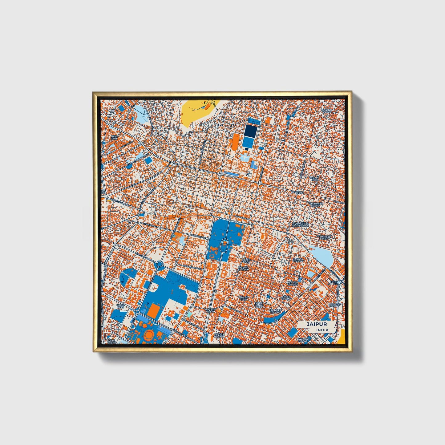 Jaipur India Colorful City Map Canvas Print • Gold Framed