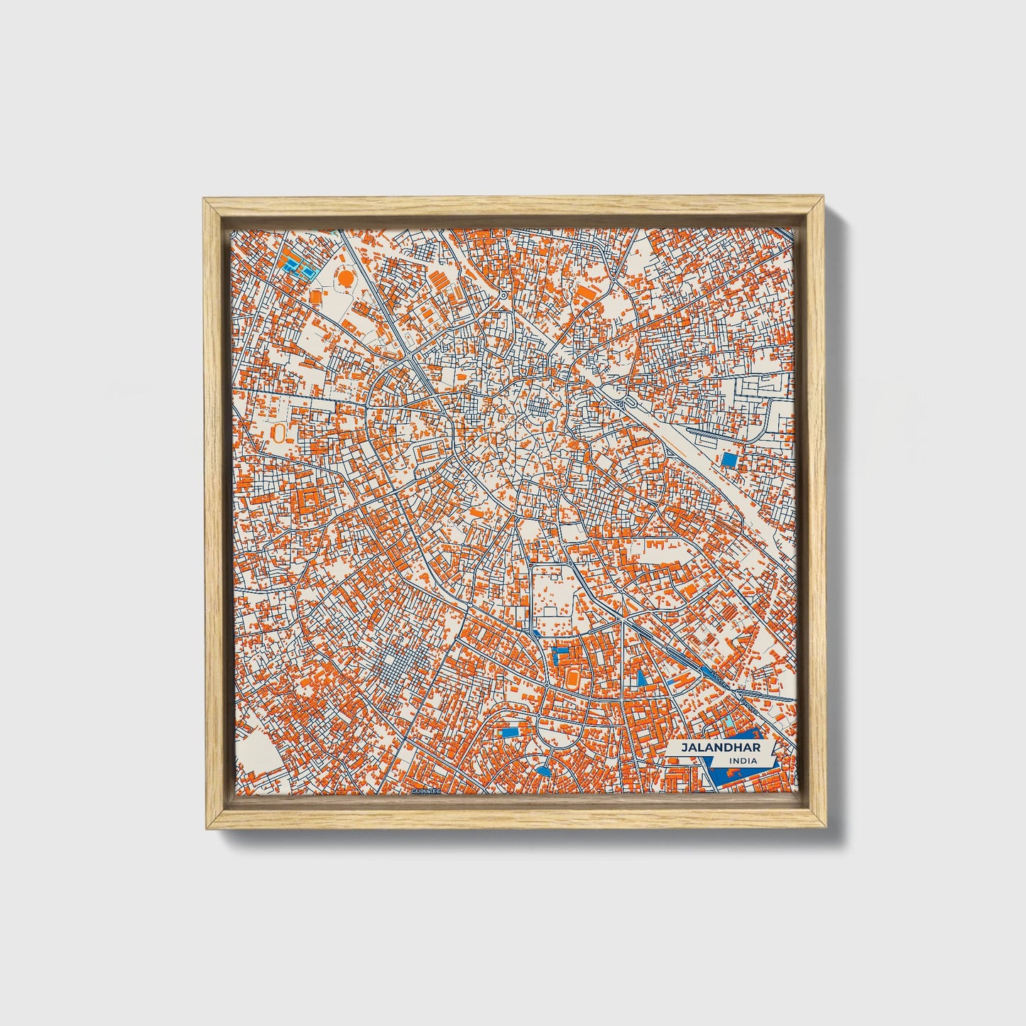 Jalandhar India Colorful City Map Canvas Print • Natural Wooden Framed