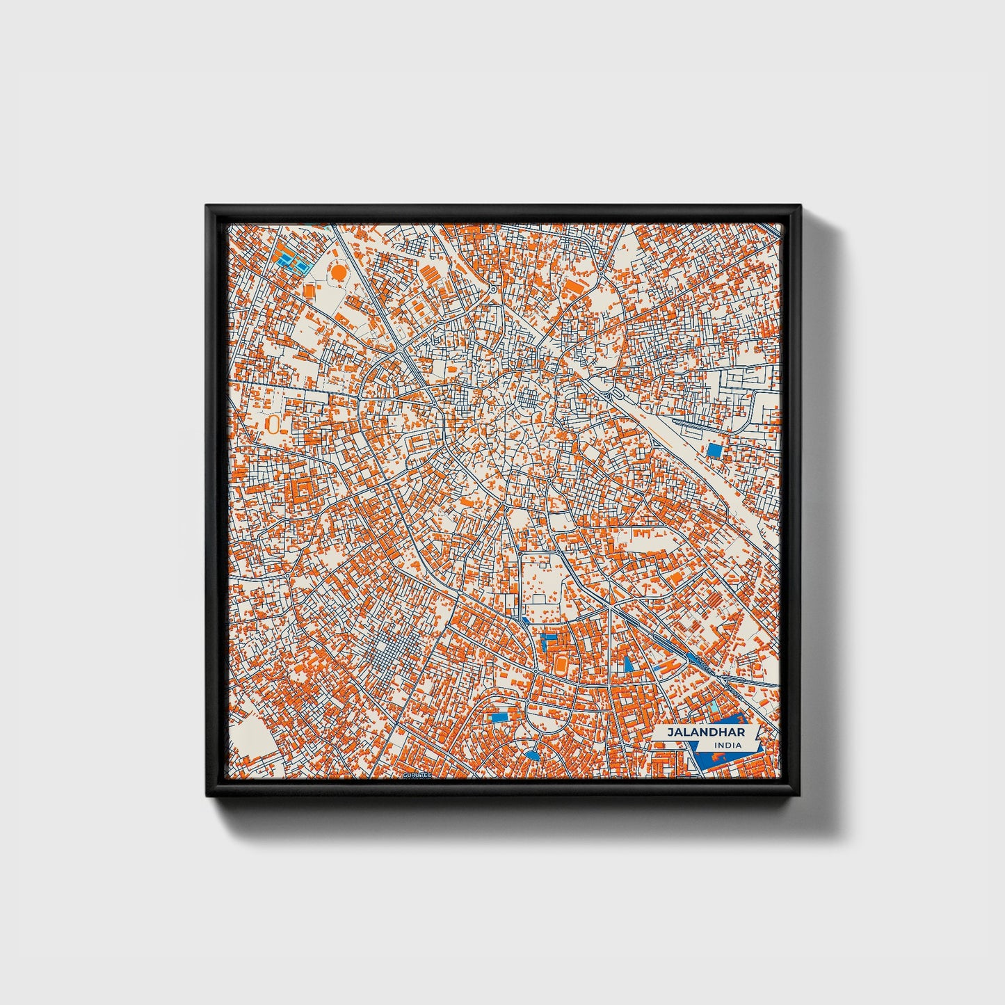 Jalandhar India Colorful City Map Canvas Print • Black Framed