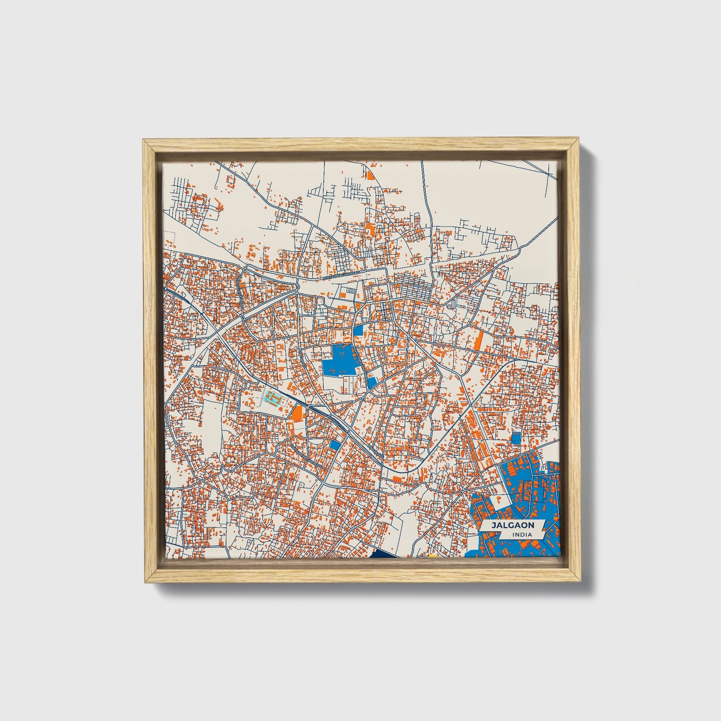 Jalgaon India Colorful City Map Canvas Print • Natural Wooden Framed