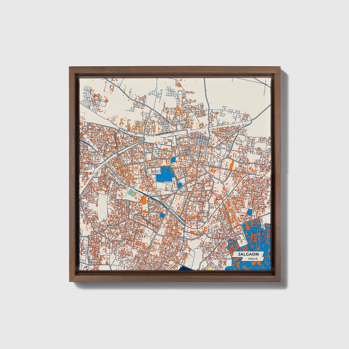 Jalgaon India Colorful City Map Canvas Print • Dark Wooden Framed