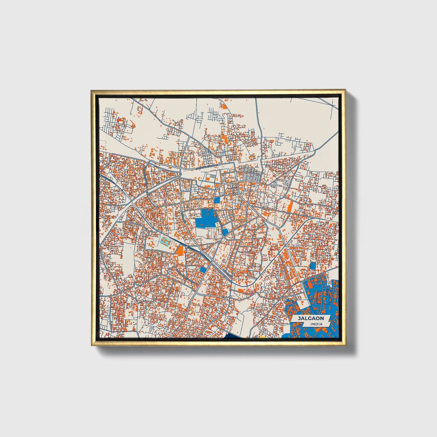 Jalgaon India Colorful City Map Canvas Print • Gold Framed
