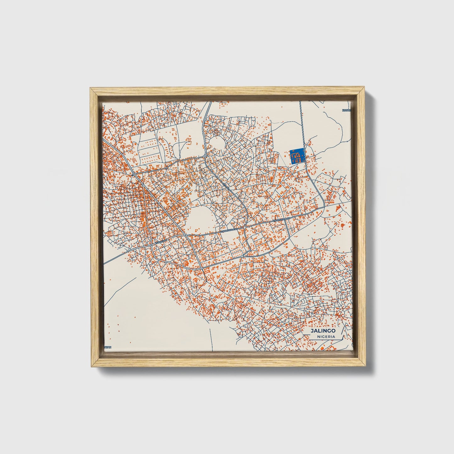 Jalingo Nigeria Colorful City Map Canvas Print • Natural Wooden Framed