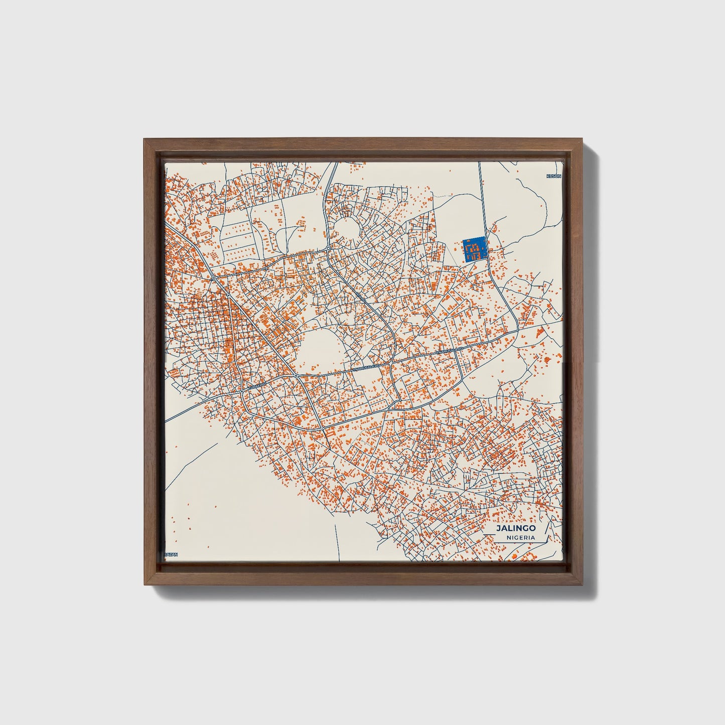 Jalingo Nigeria Colorful City Map Canvas Print • Dark Wooden Framed