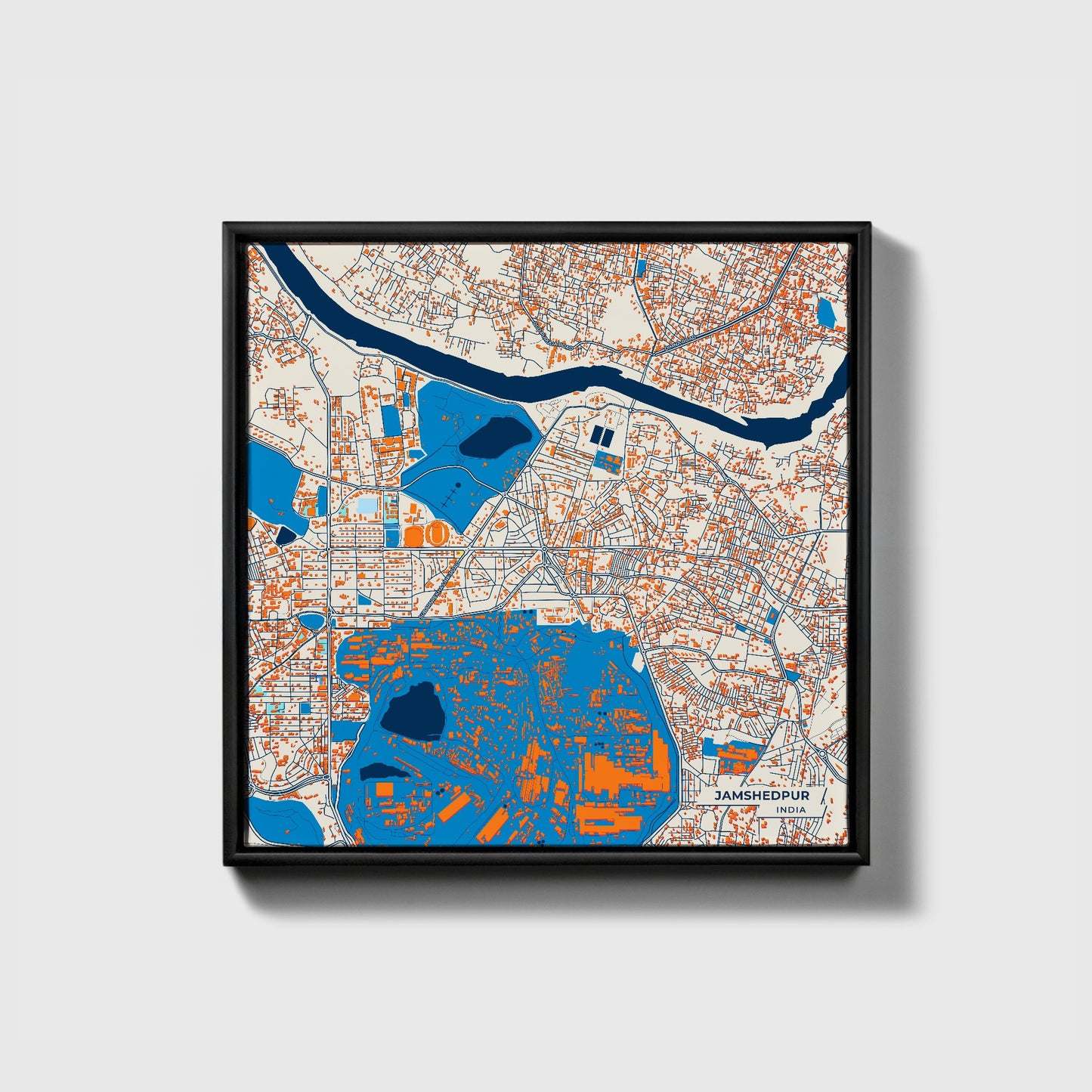 Jamshedpur India Colorful City Map Canvas Print • Black Framed