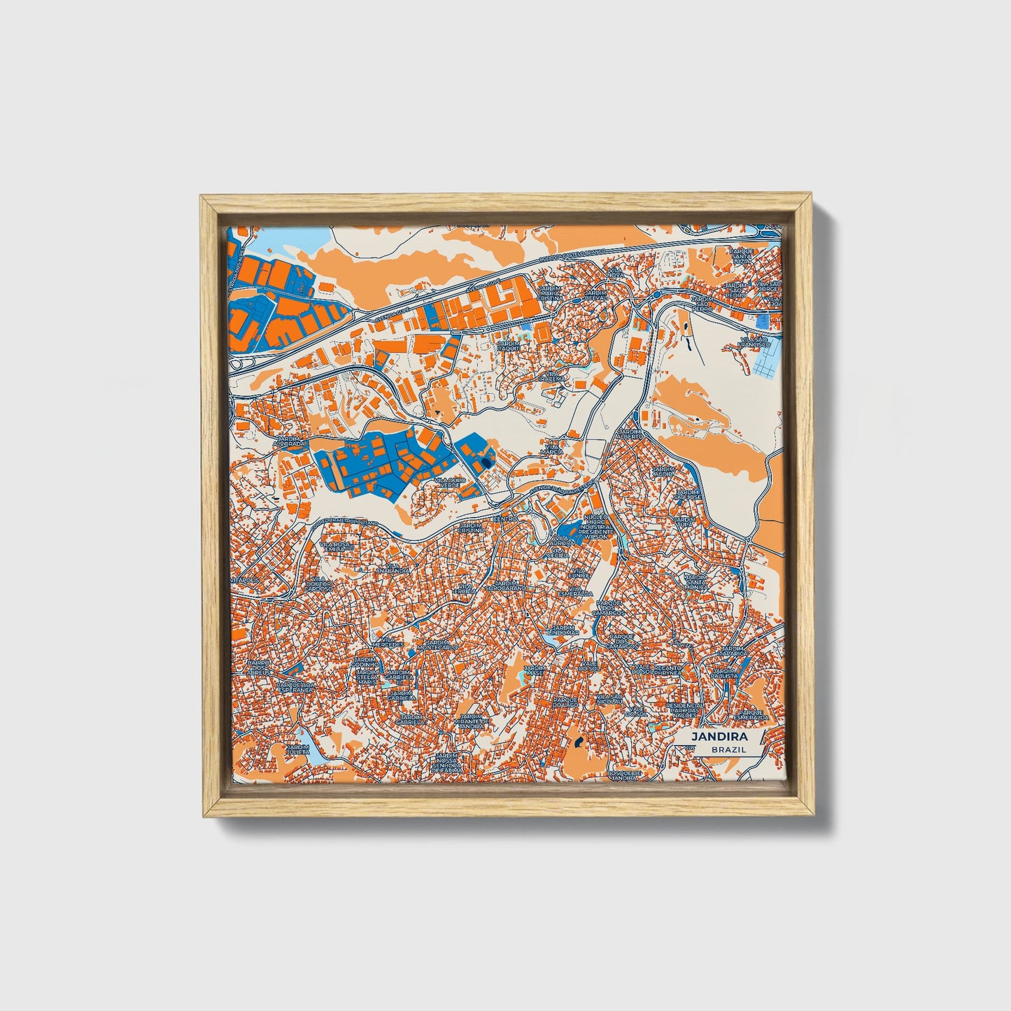 Jandira Brazil Colorful City Map Canvas Print • Natural Wooden Framed