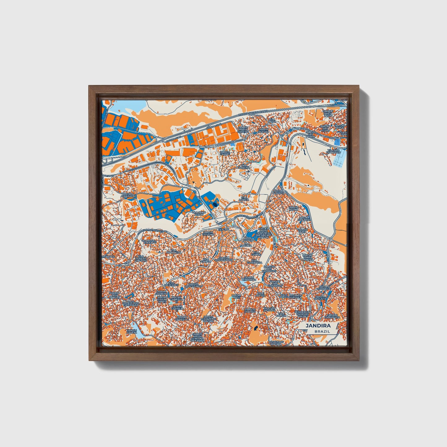 Jandira Brazil Colorful City Map Canvas Print • Dark Wooden Framed