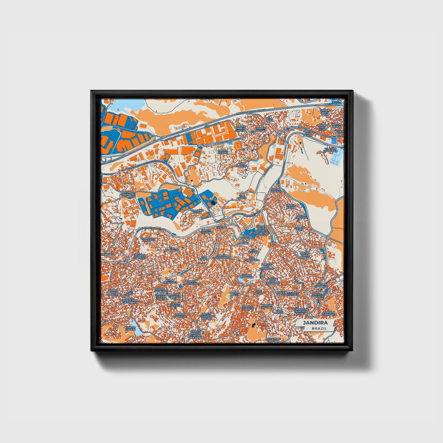 Jandira Brazil Colorful City Map Canvas Print • Black Framed