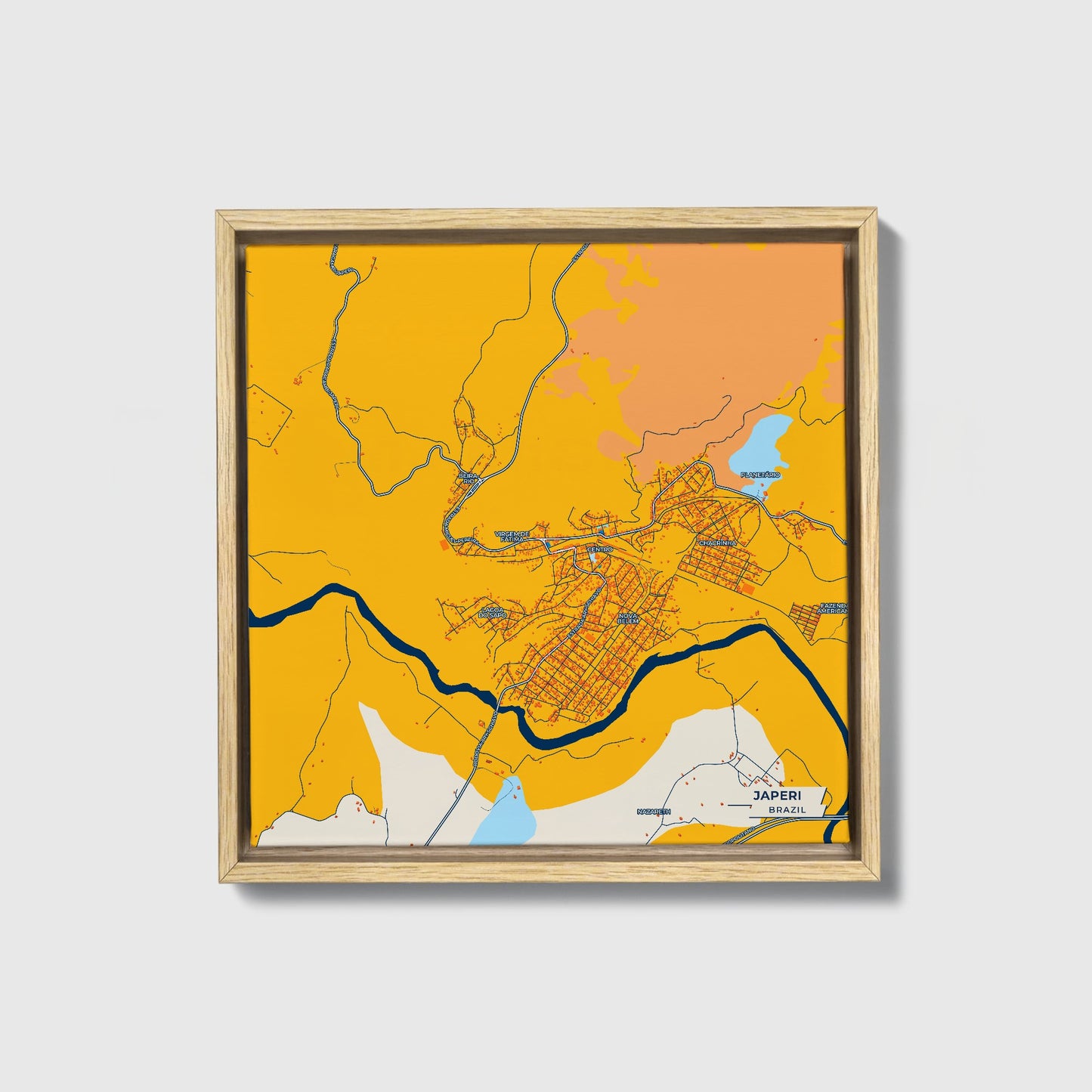 Japeri Brazil Colorful City Map Canvas Print • Natural Wooden Framed