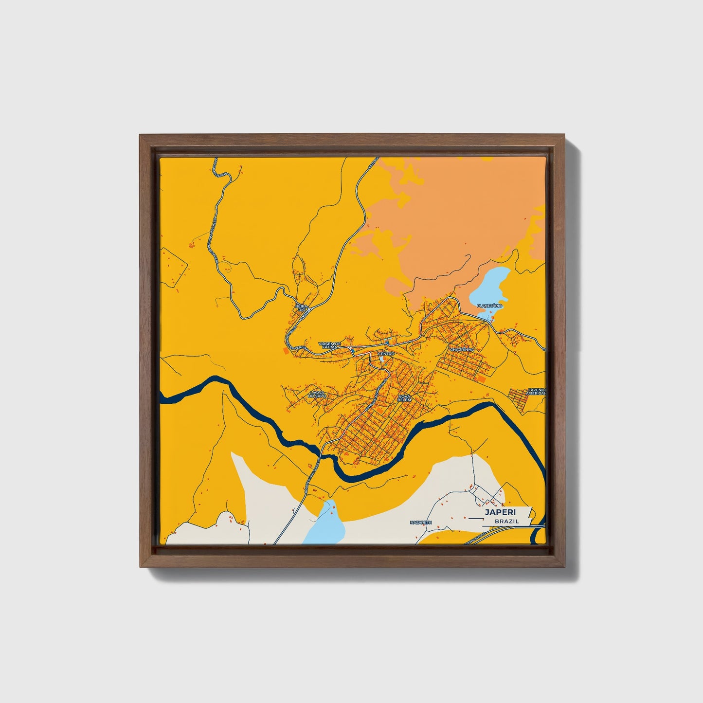 Japeri Brazil Colorful City Map Canvas Print • Dark Wooden Framed