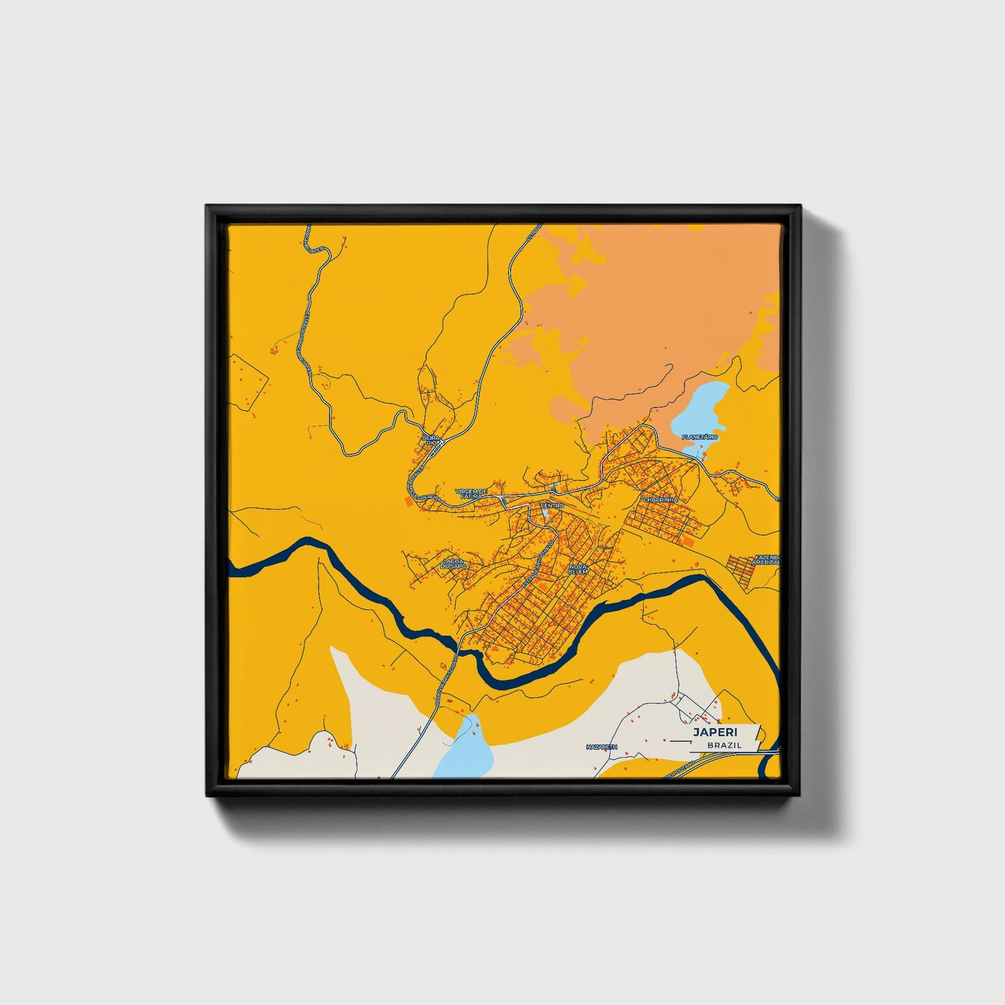 Japeri Brazil Colorful City Map Canvas Print • Black Framed