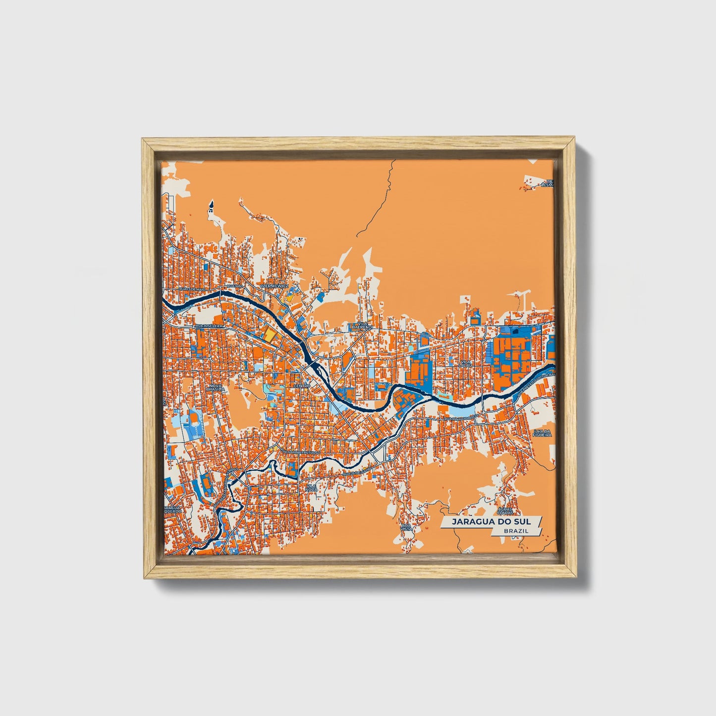 Jaragua Do Sul Brazil Colorful City Map Canvas Print • Natural Wooden Framed