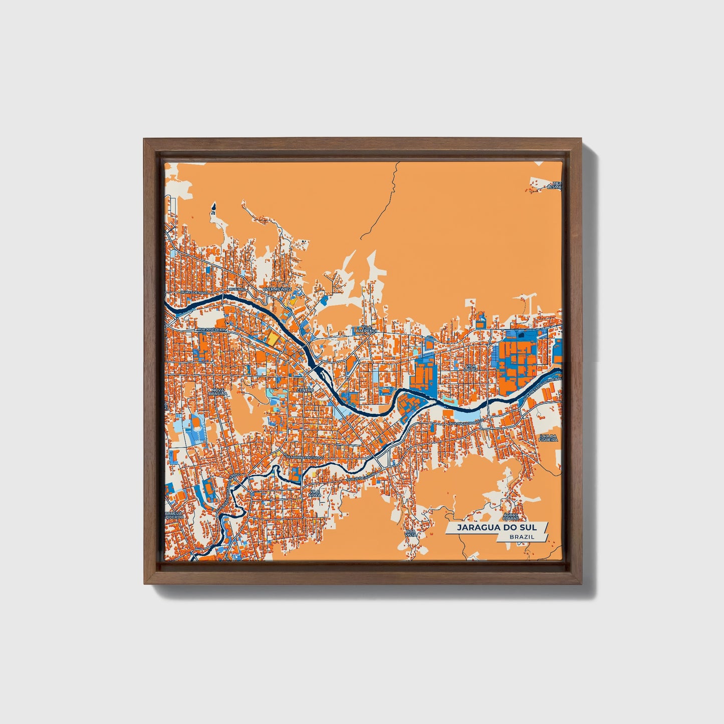 Jaragua Do Sul Brazil Colorful City Map Canvas Print • Dark Wooden Framed