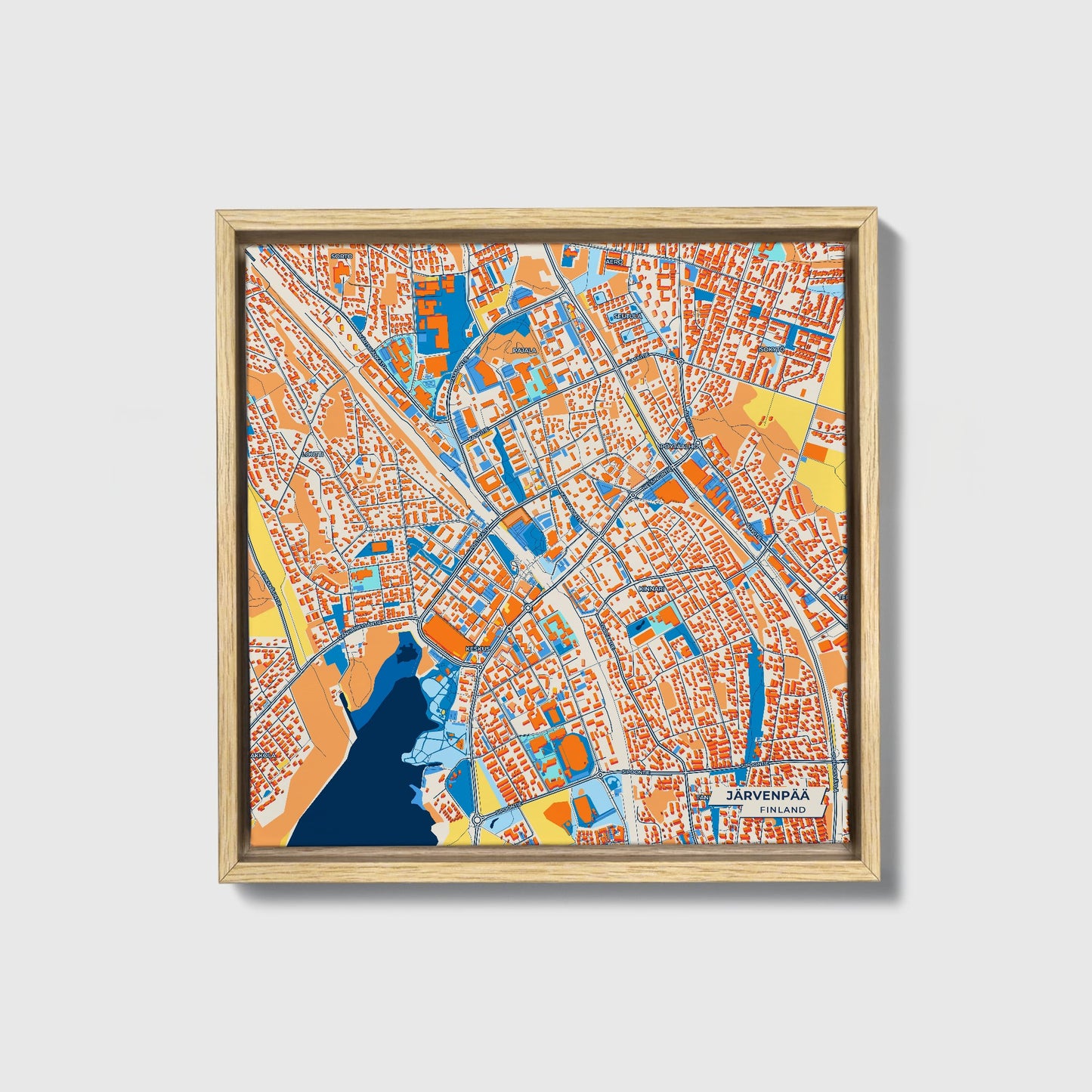 Järvenpää Finland Colorful City Map Canvas Print • Natural Wooden Framed