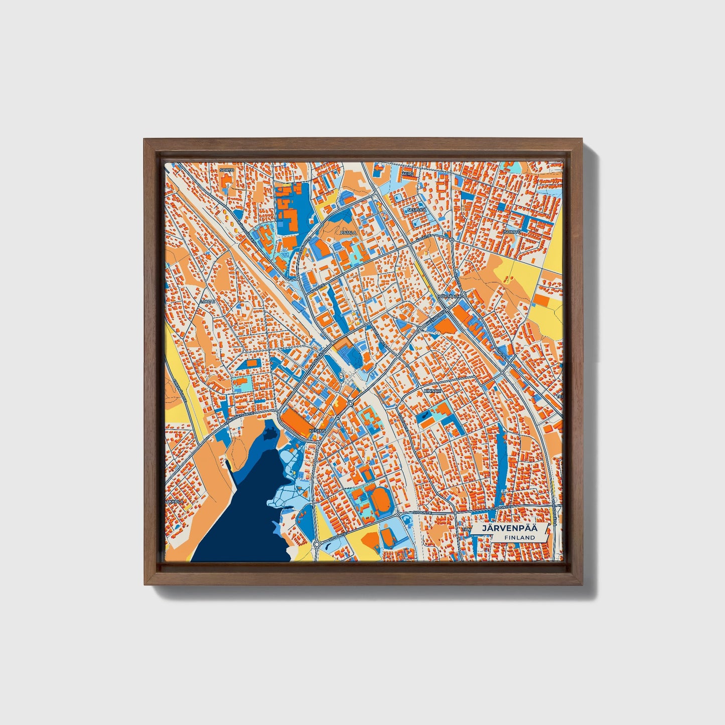 Järvenpää Finland Colorful City Map Canvas Print • Dark Wooden Framed