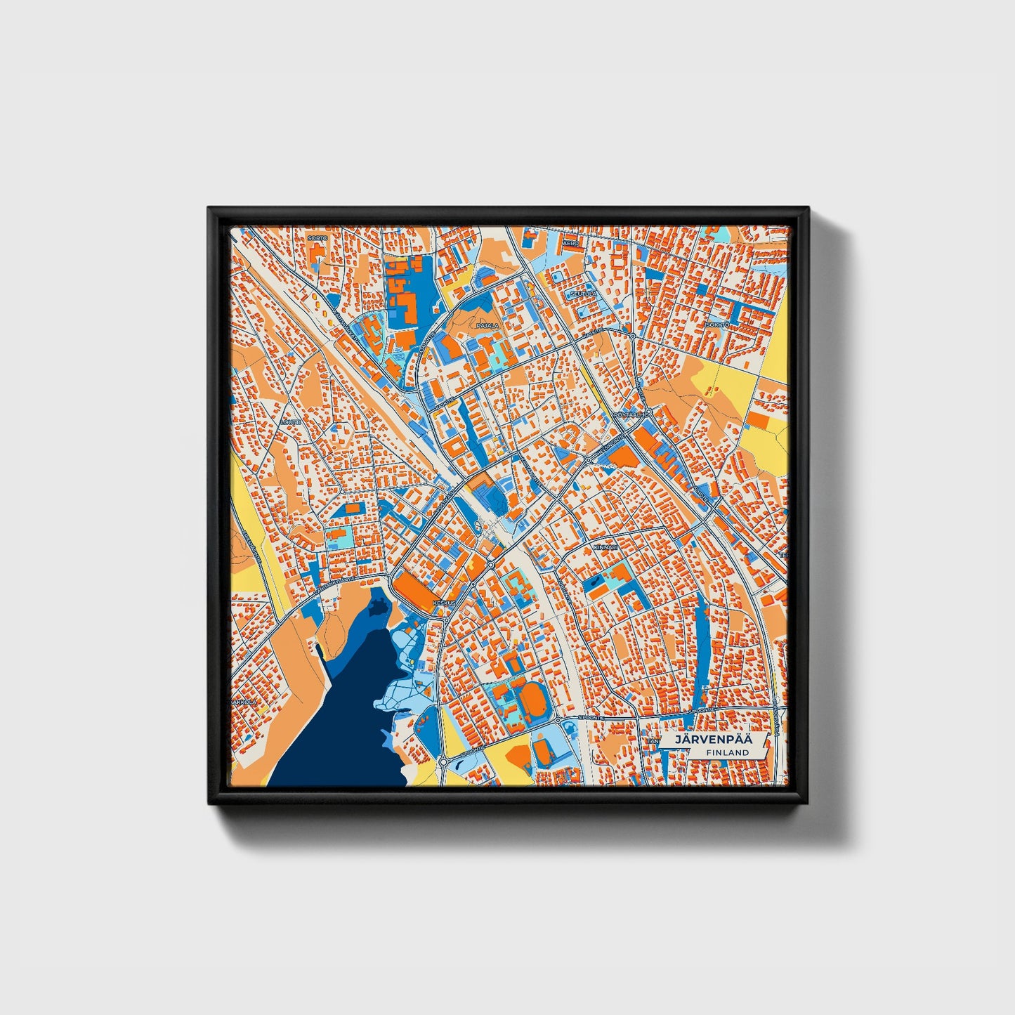 Järvenpää Finland Colorful City Map Canvas Print • Black Framed