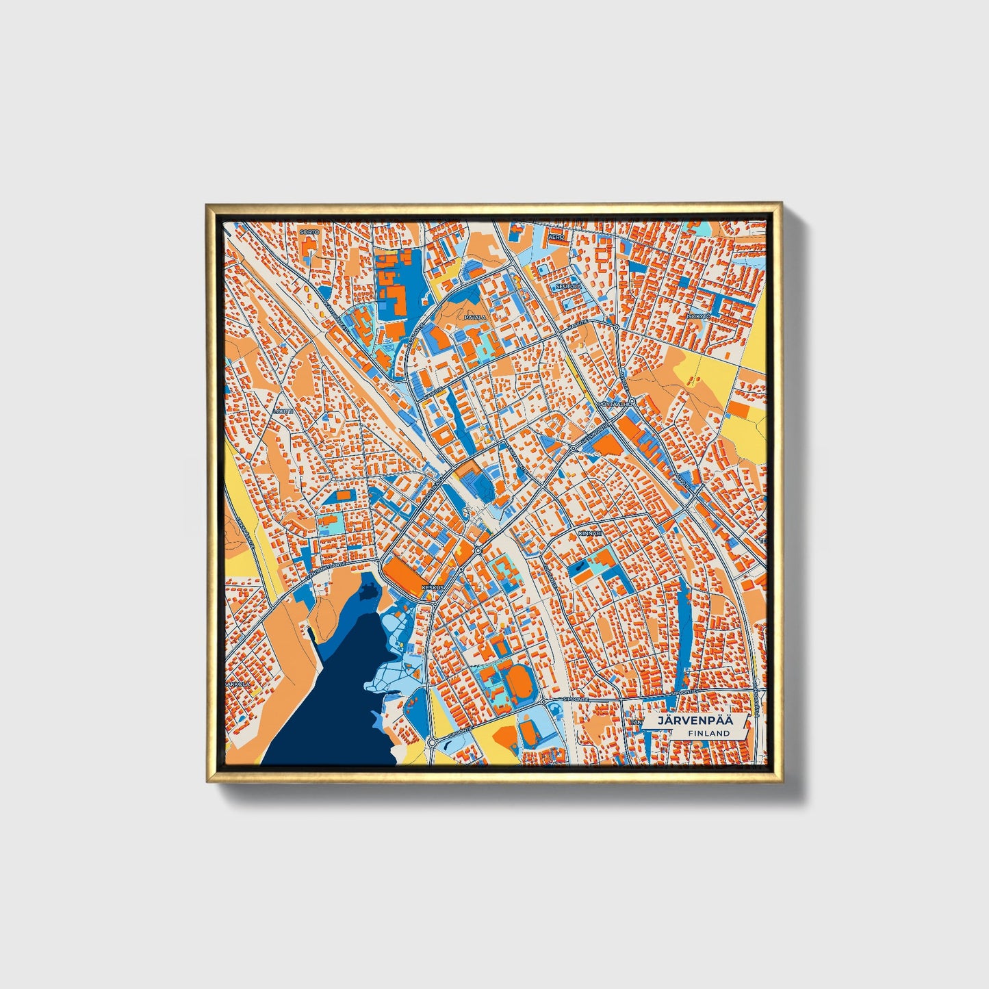 Järvenpää Finland Colorful City Map Canvas Print • Gold Framed