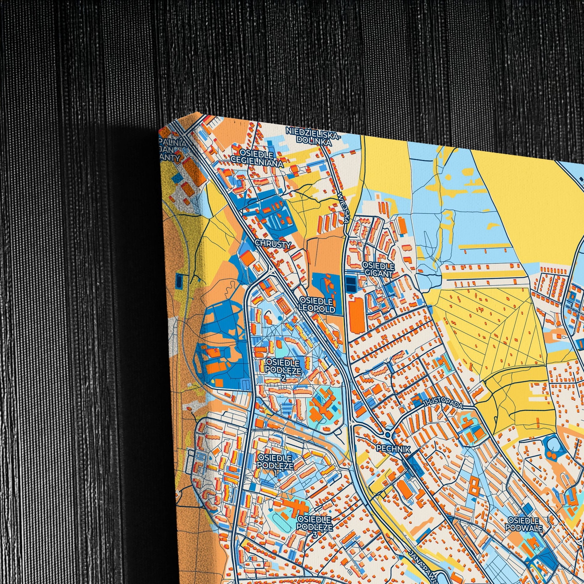 Jaworzno Poland Colorful City Map Canvas Print Detail