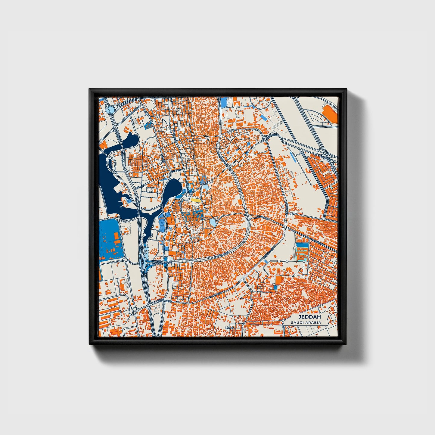 Jeddah Saudi Arabia Colorful City Map Canvas Print • Black Framed
