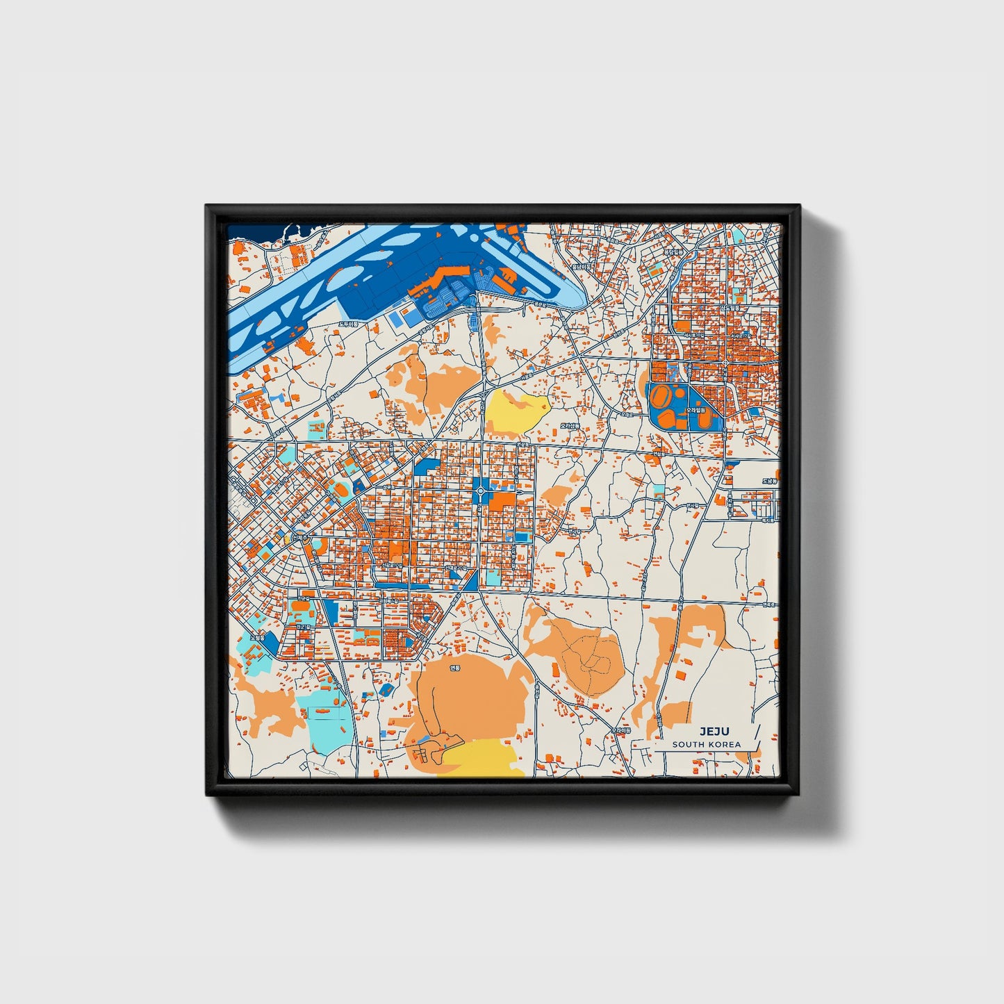 Jeju South Korea Colorful City Map Canvas Print • Black Framed