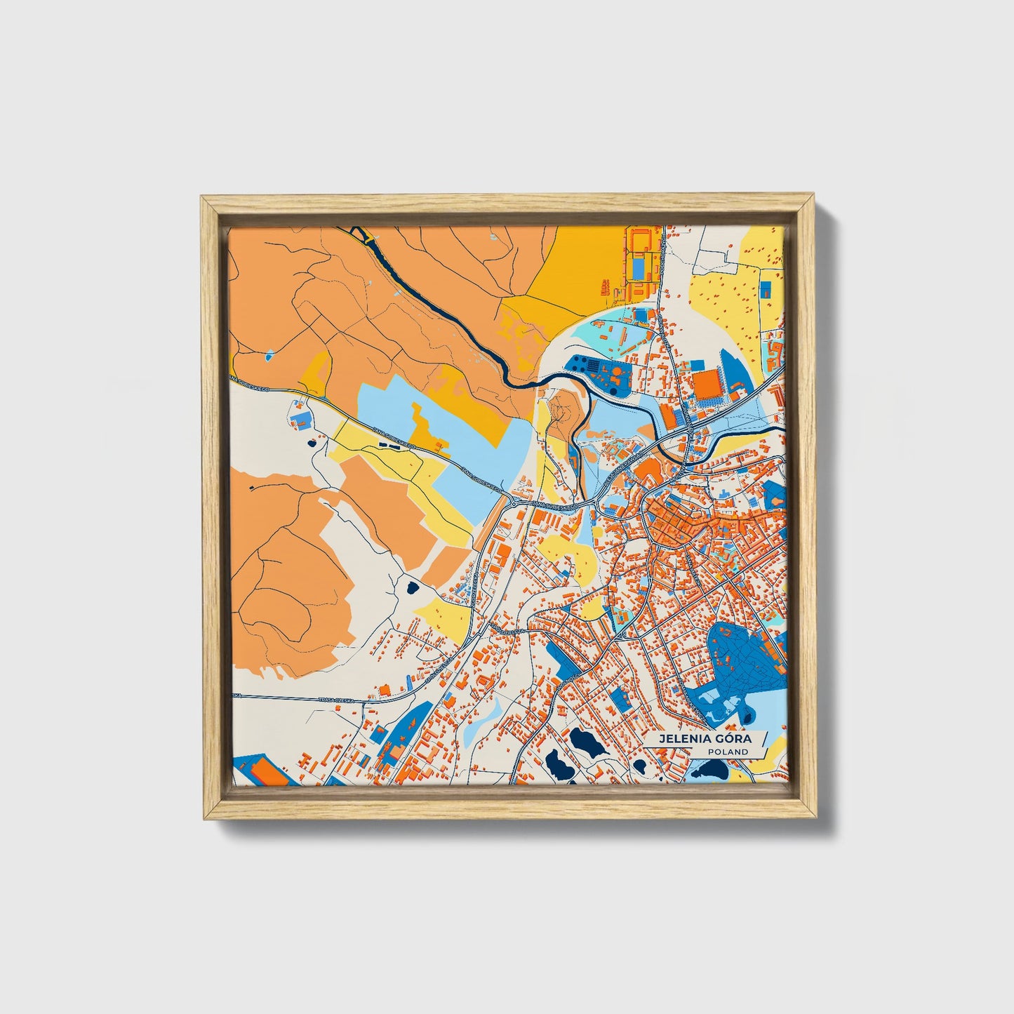 Jelenia Góra Poland Colorful City Map Canvas Print • Natural Wooden Framed