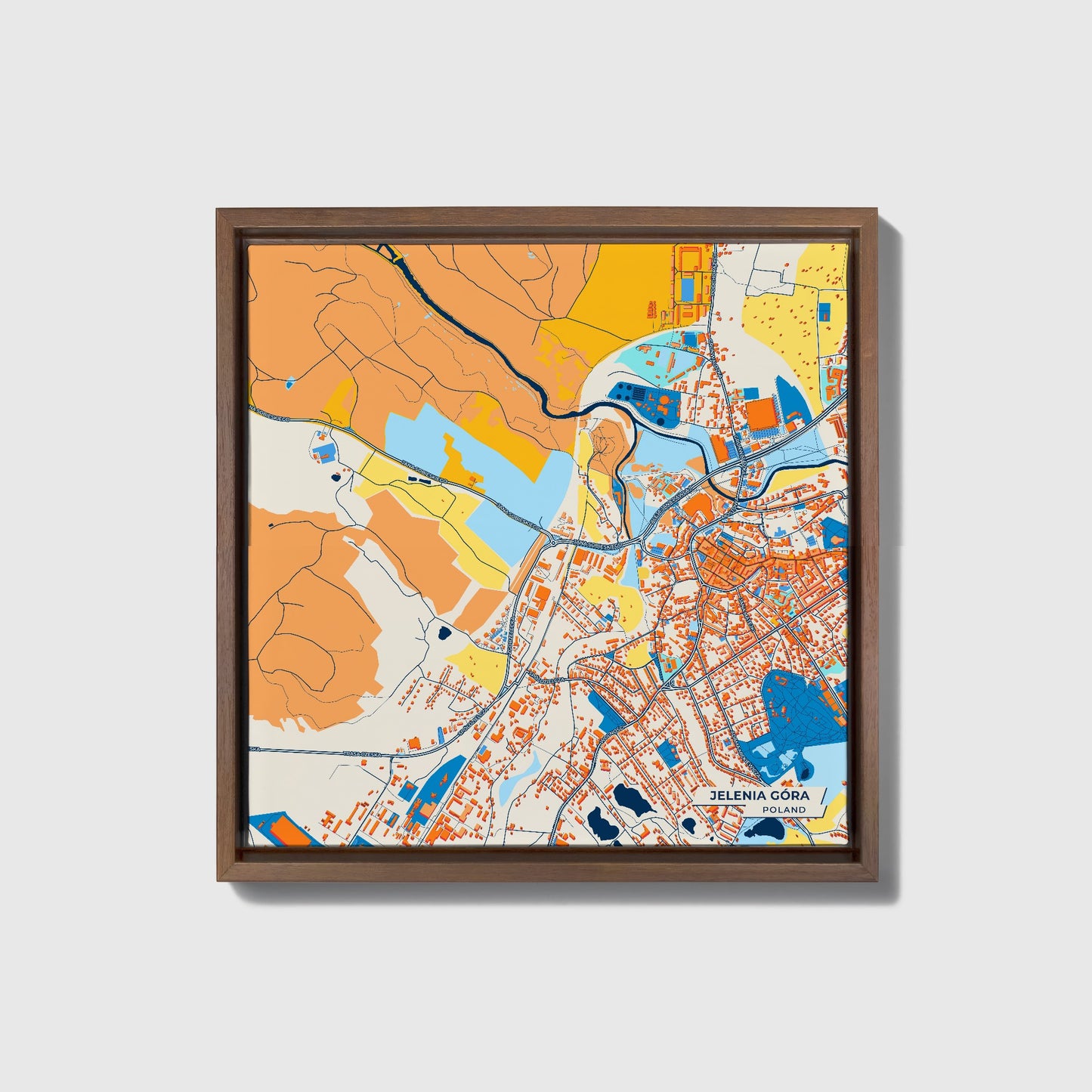 Jelenia Góra Poland Colorful City Map Canvas Print • Dark Wooden Framed