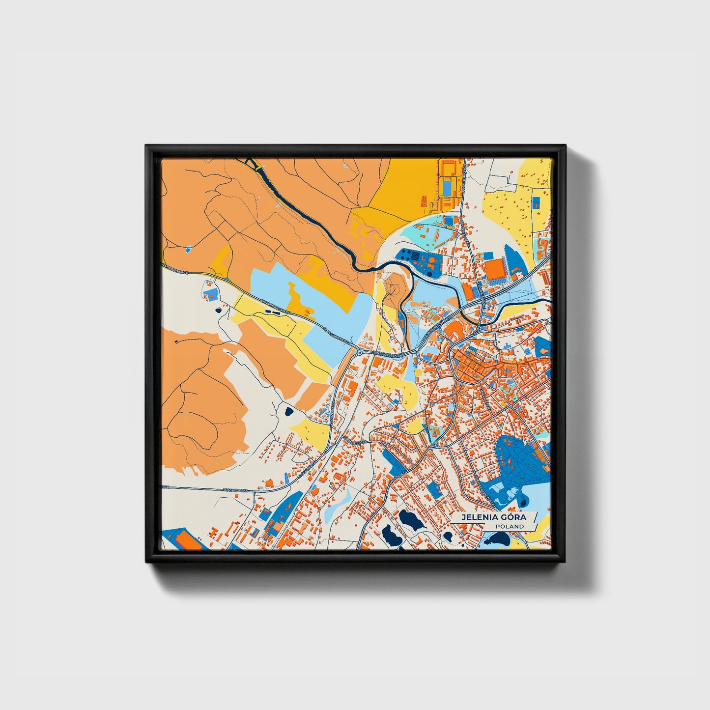 Jelenia Góra Poland Colorful City Map Canvas Print • Black Framed