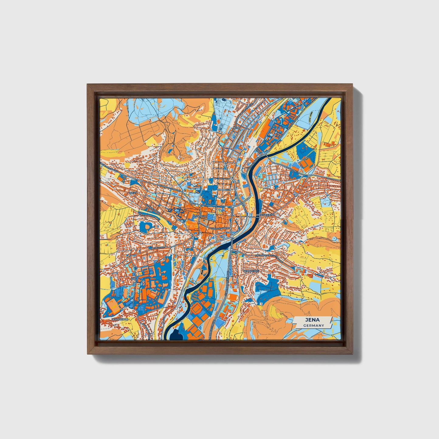 Jena Germany Colorful City Map Canvas Print • Dark Wooden Framed