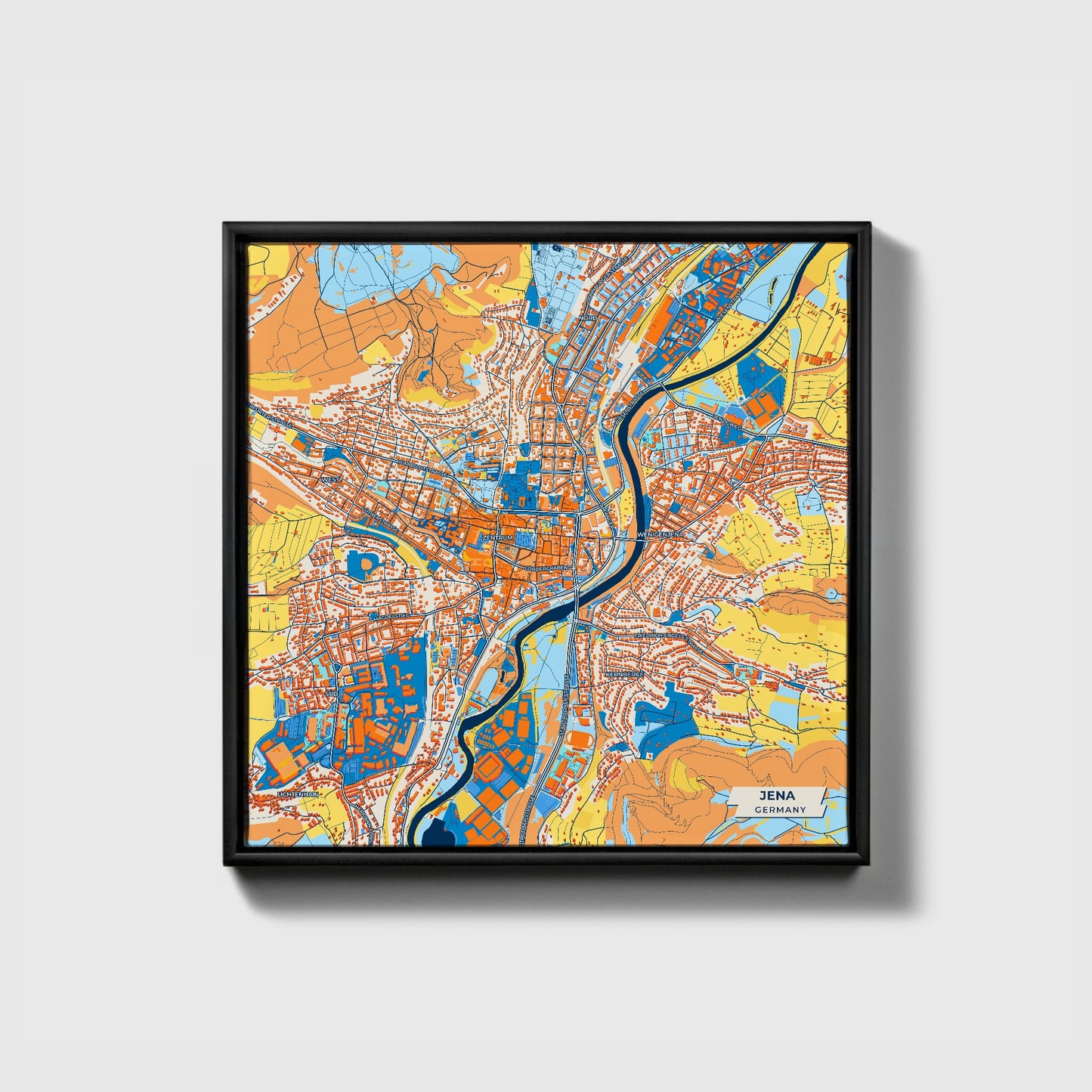 Jena Germany Colorful City Map Canvas Print • Black Framed