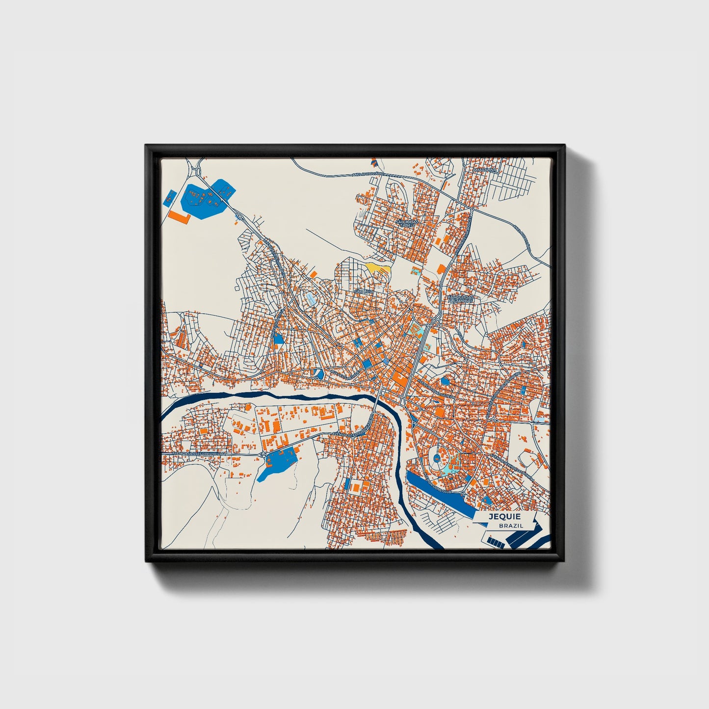 Jequie Brazil Colorful City Map Canvas Print • Black Framed