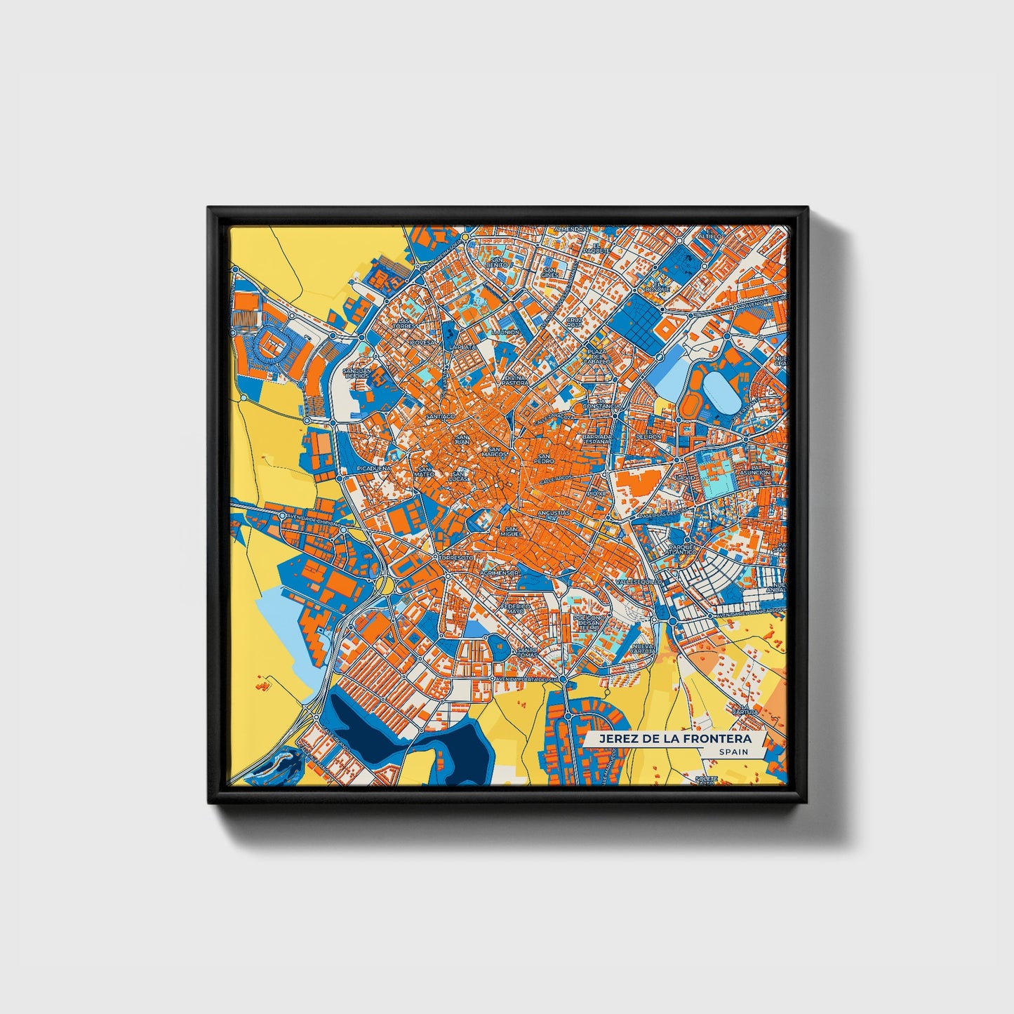 Jerez De La Frontera Spain Colorful City Map Canvas Print • Black Framed