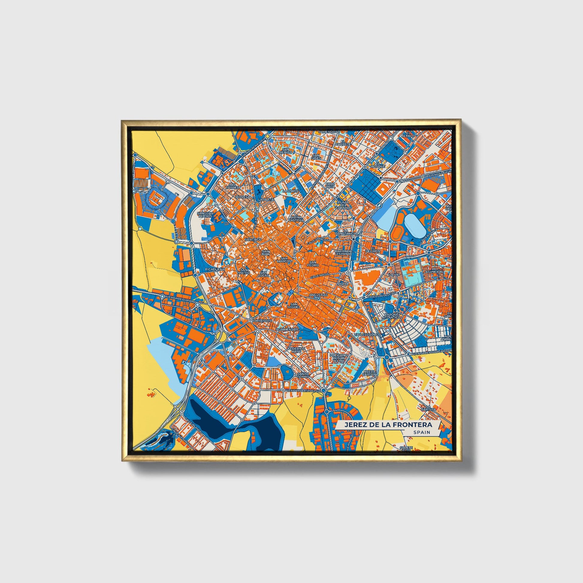 Jerez De La Frontera Spain Colorful City Map Canvas Print • Gold Framed