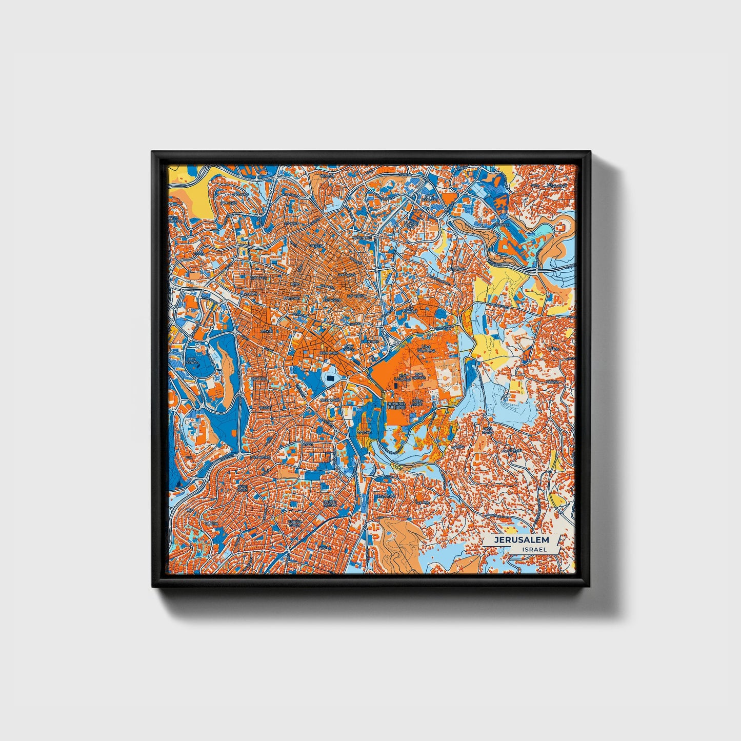 Jerusalem Israel Colorful City Map Canvas Print • Black Framed