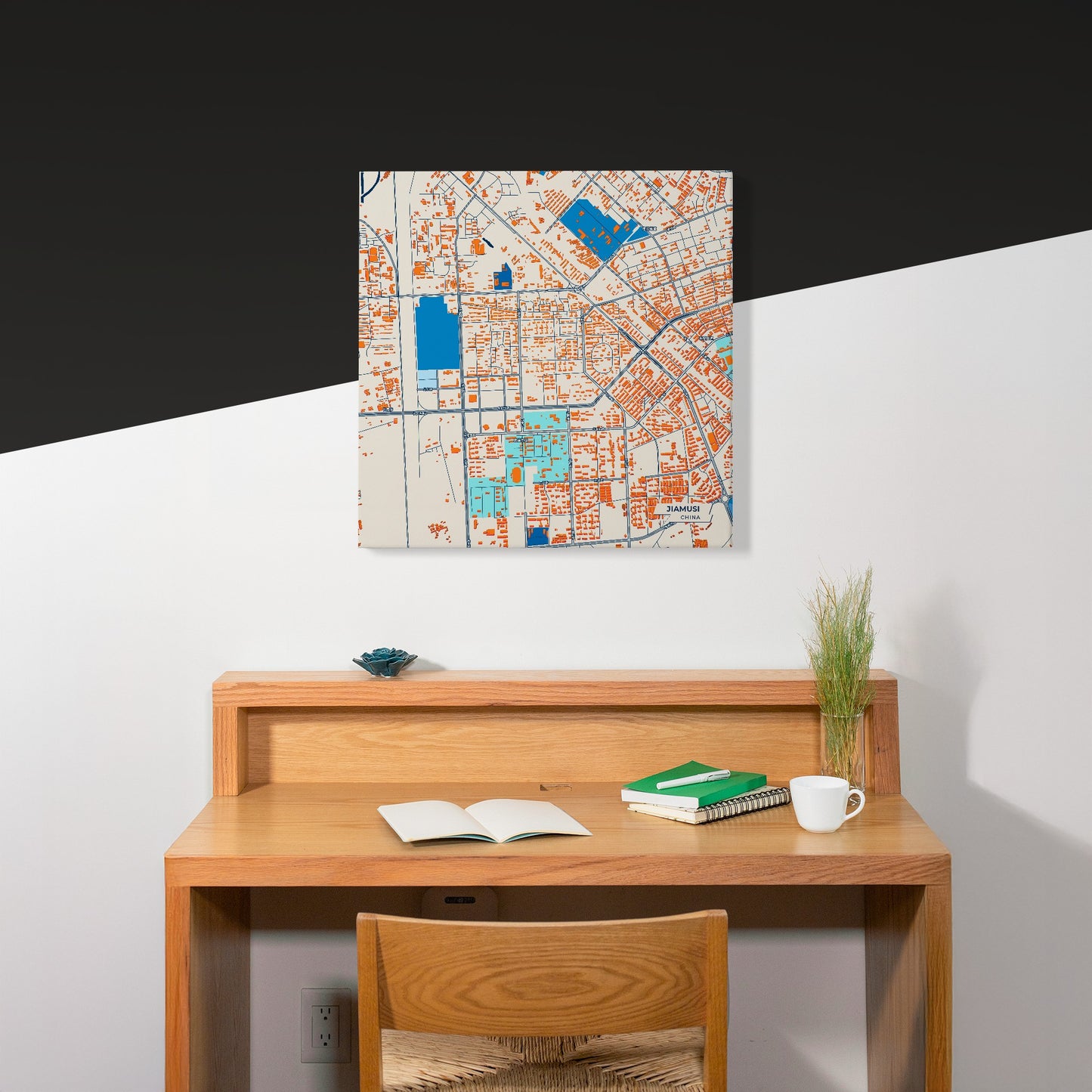 Jiamusi China Colorful City Map Canvas Print Scene