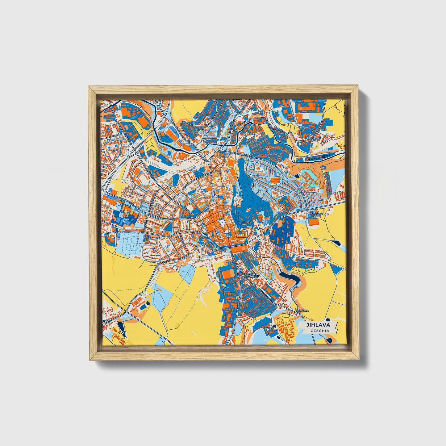 Jihlava Czechia Colorful City Map Canvas Print • Natural Wooden Framed