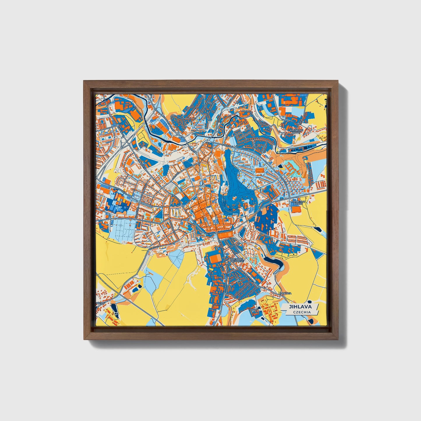Jihlava Czechia Colorful City Map Canvas Print • Dark Wooden Framed