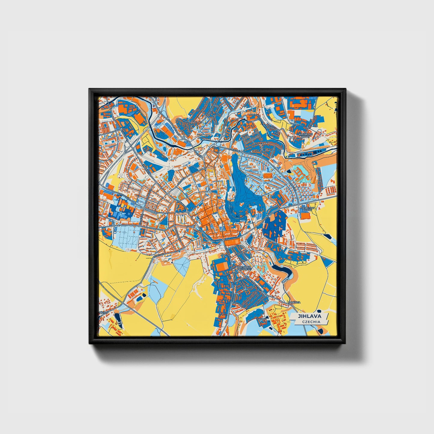 Jihlava Czechia Colorful City Map Canvas Print • Black Framed