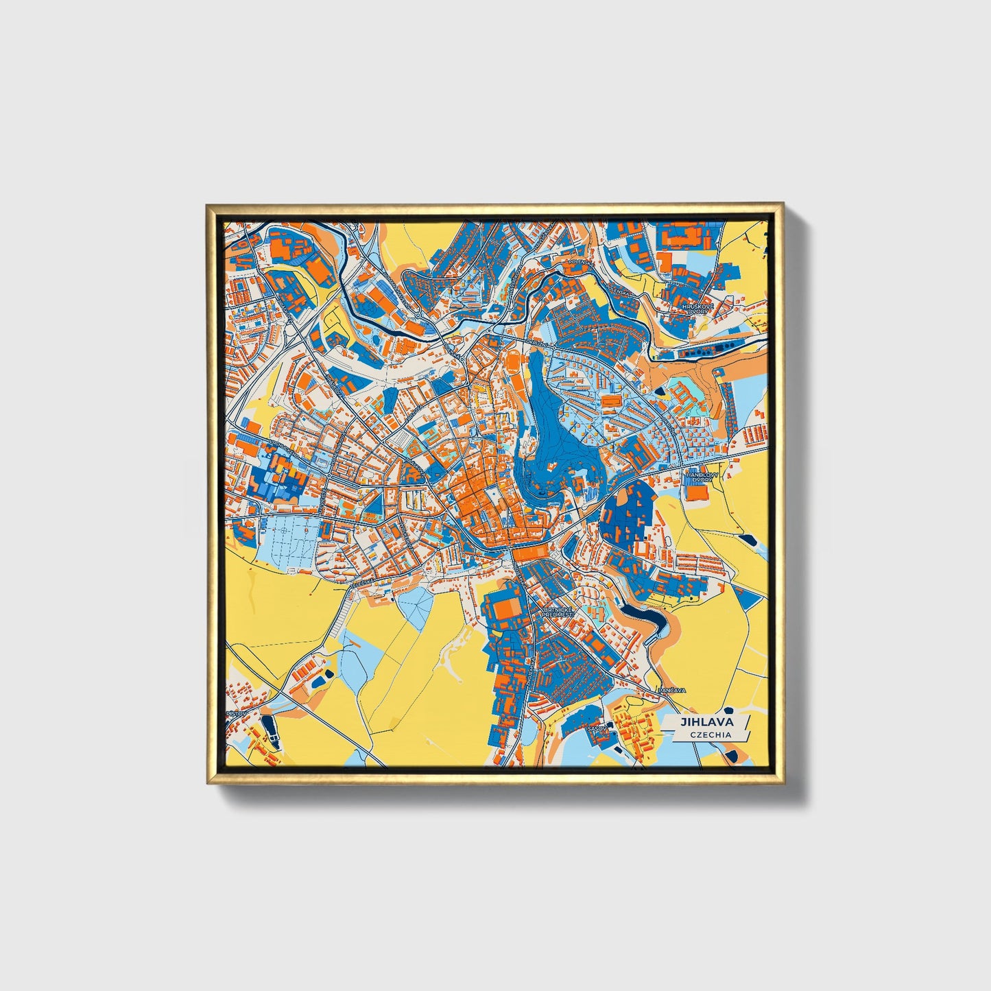 Jihlava Czechia Colorful City Map Canvas Print • Gold Framed