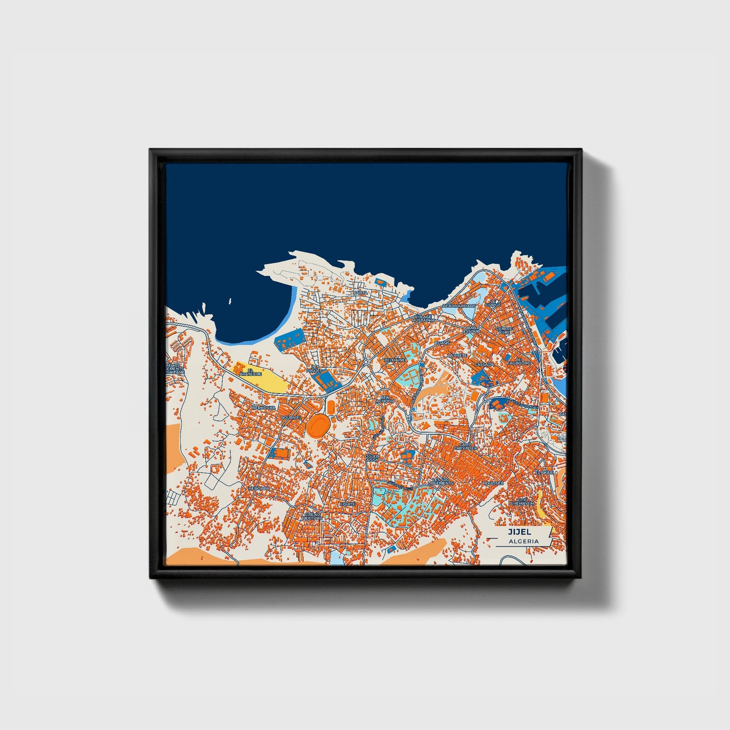 Jijel Algeria Colorful City Map Canvas Print • Black Framed