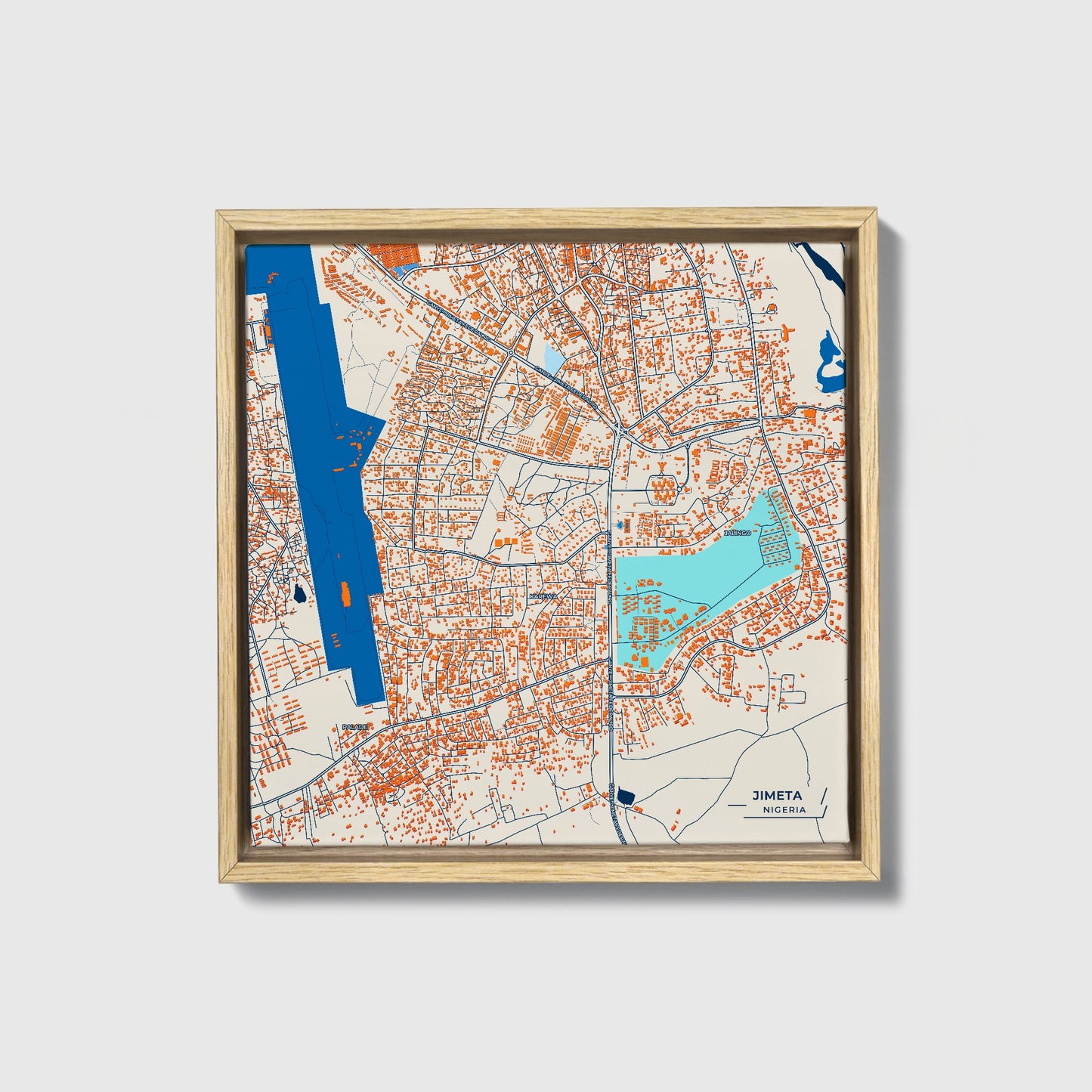 Jimeta Nigeria Colorful City Map Canvas Print • Natural Wooden Framed