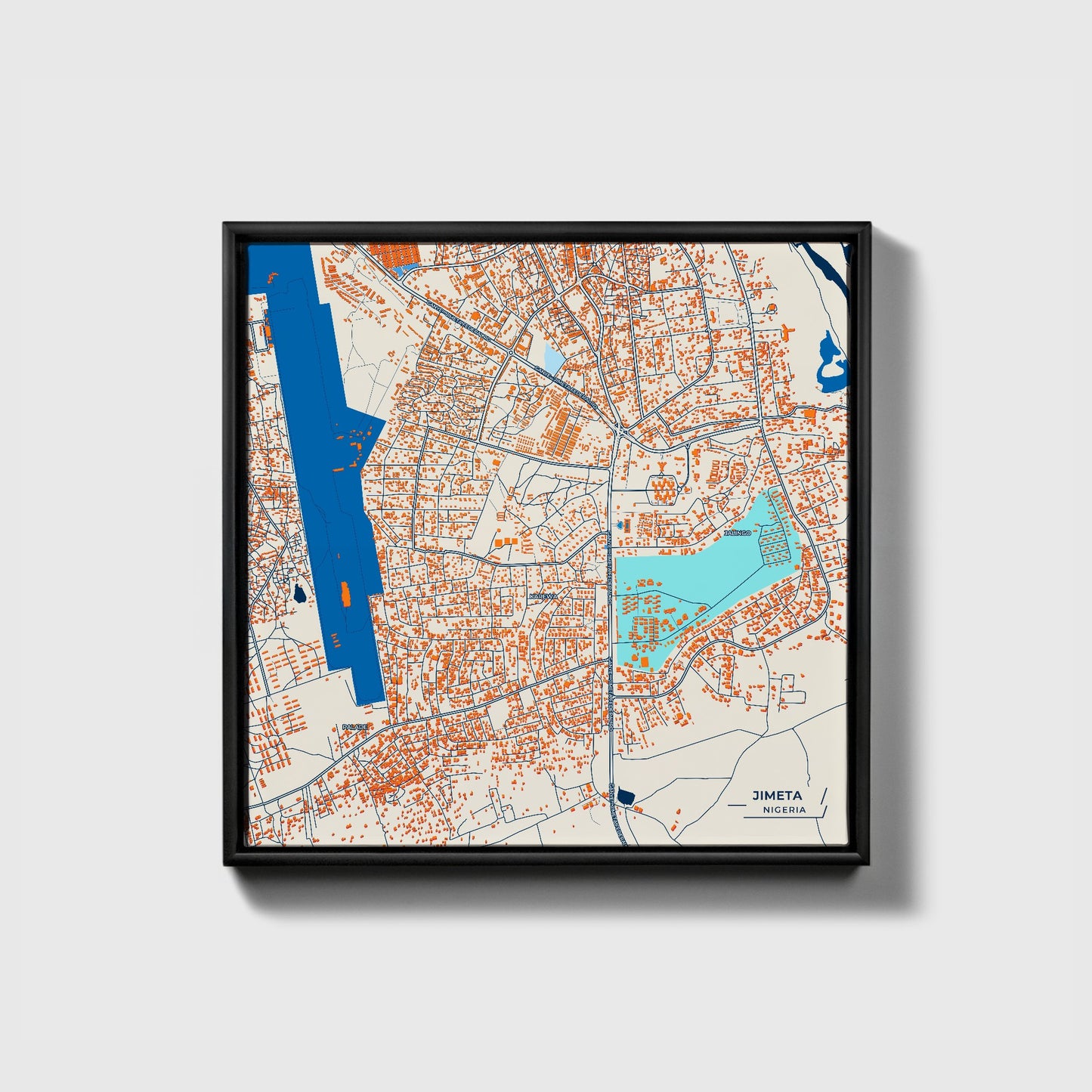 Jimeta Nigeria Colorful City Map Canvas Print • Black Framed