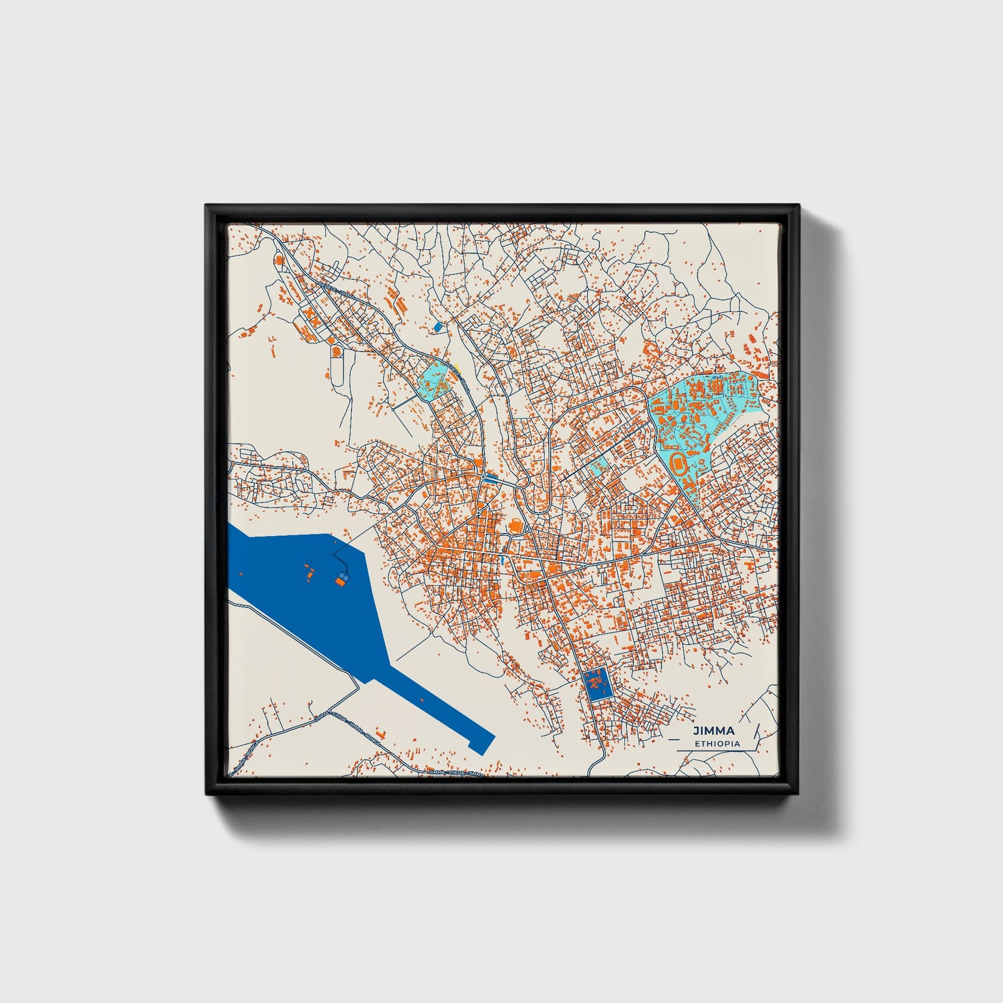 Jimma Ethiopia Colorful City Map Canvas Print • Black Framed