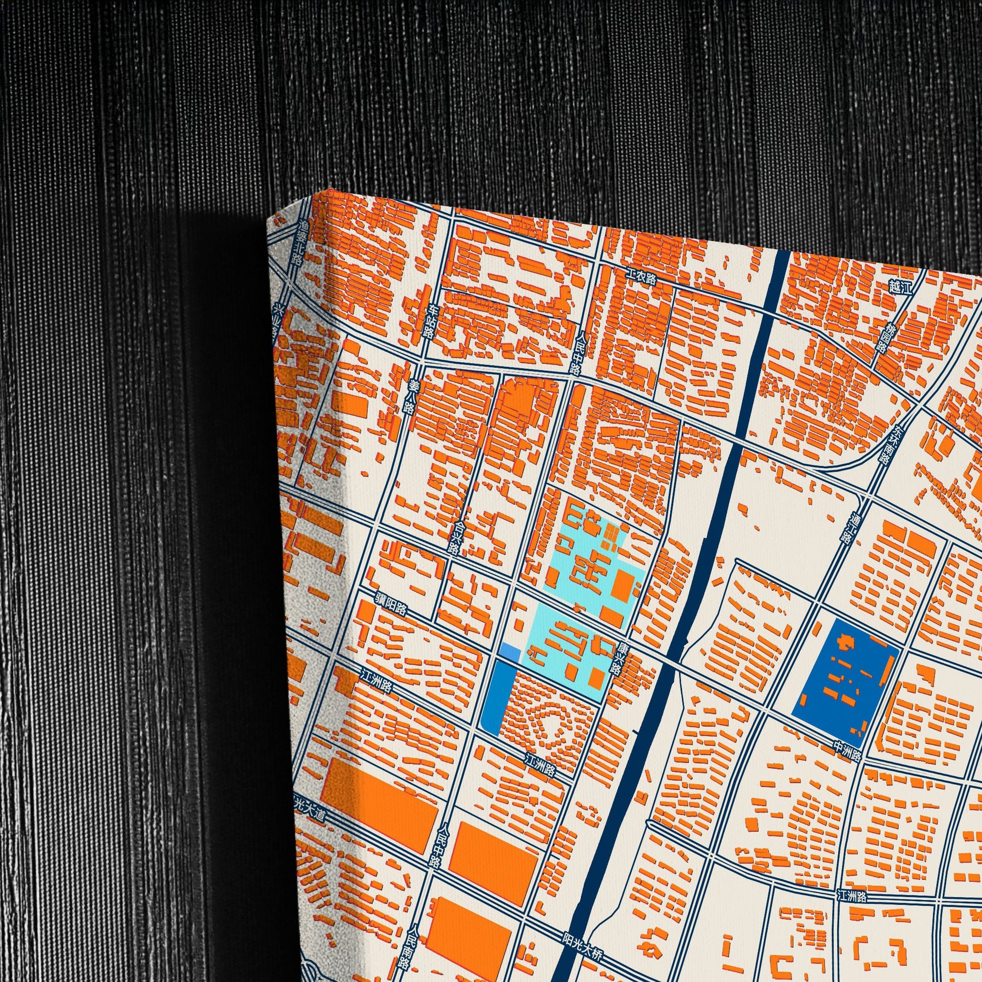 Jingjiang China Colorful City Map Canvas Print Detail