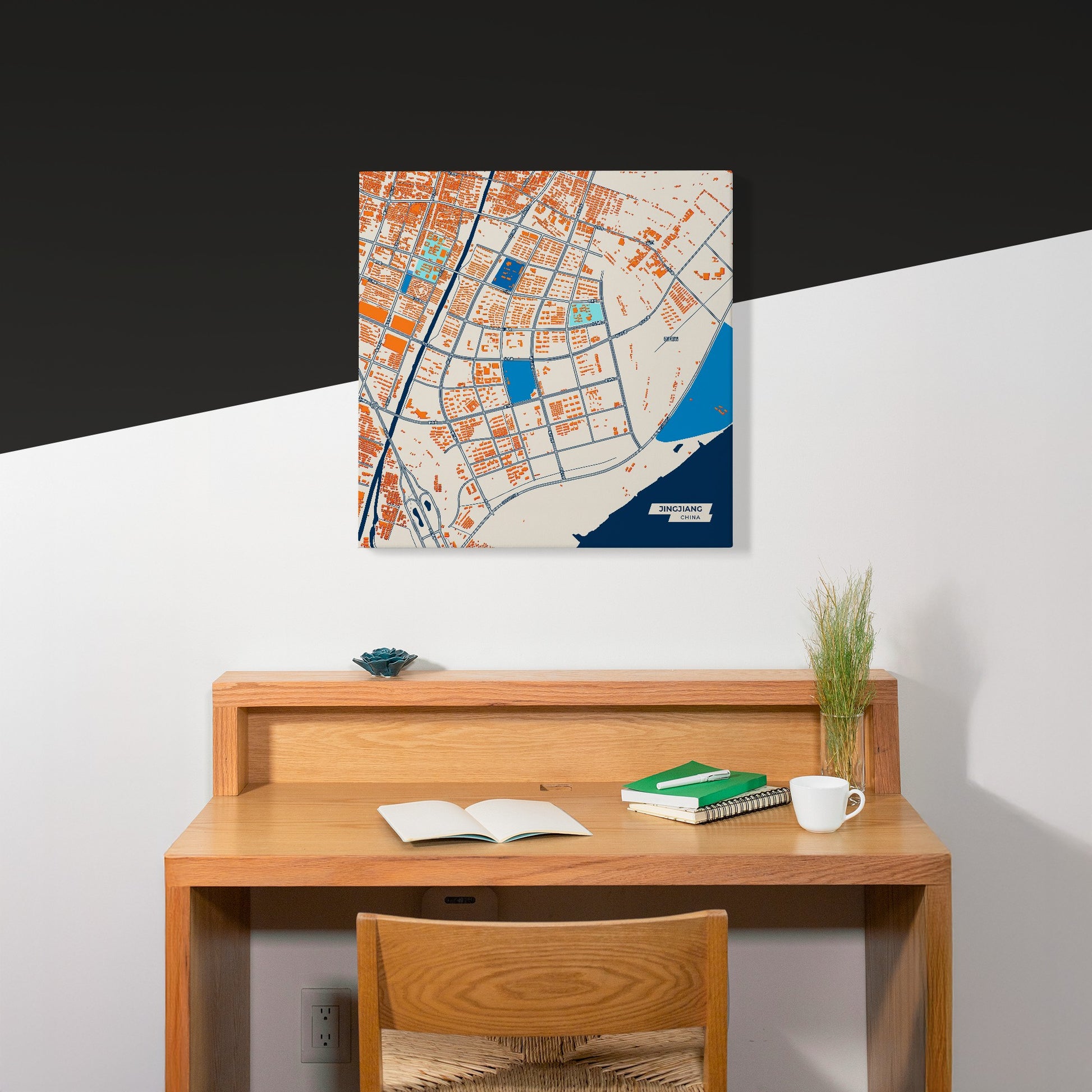 Jingjiang China Colorful City Map Canvas Print Scene