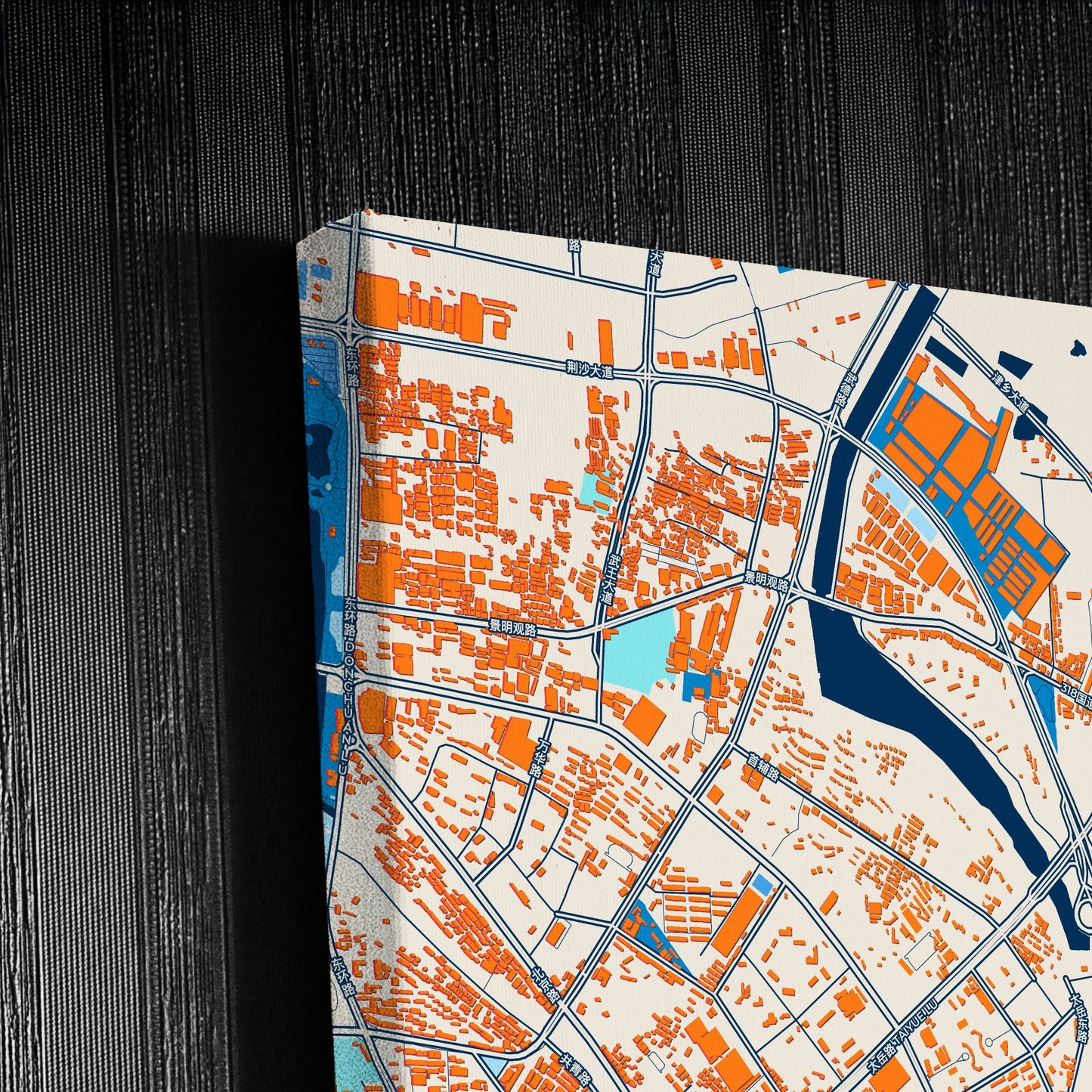 Jingzhou China Colorful City Map Canvas Print Detail