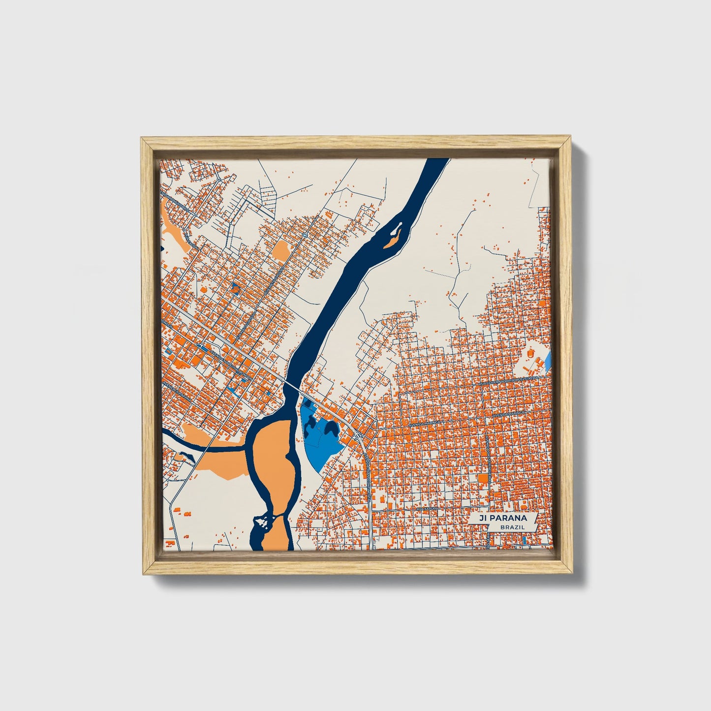 Ji Parana Brazil Colorful City Map Canvas Print • Natural Wooden Framed