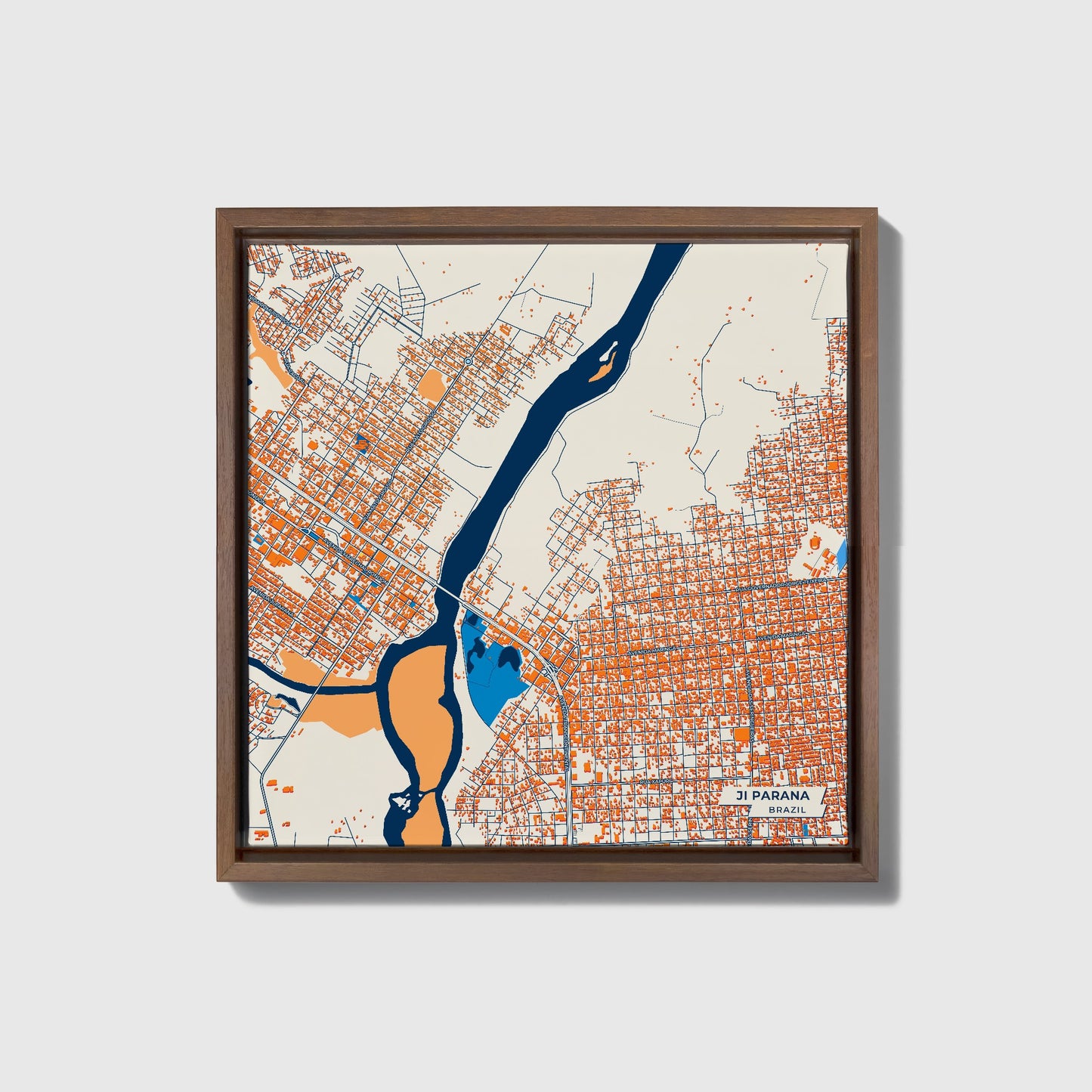 Ji Parana Brazil Colorful City Map Canvas Print • Dark Wooden Framed