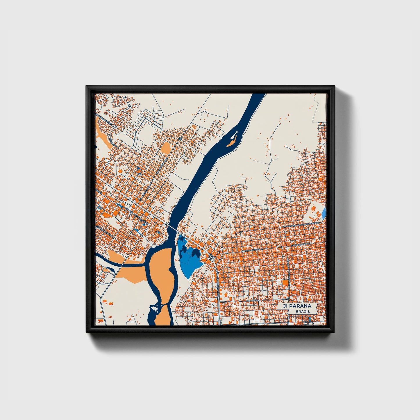 Ji Parana Brazil Colorful City Map Canvas Print • Black Framed